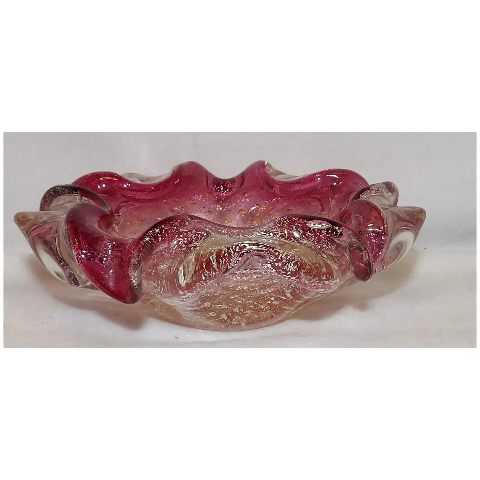 Vintage Murano Avventurina Glass with Cranberry Interior - 4