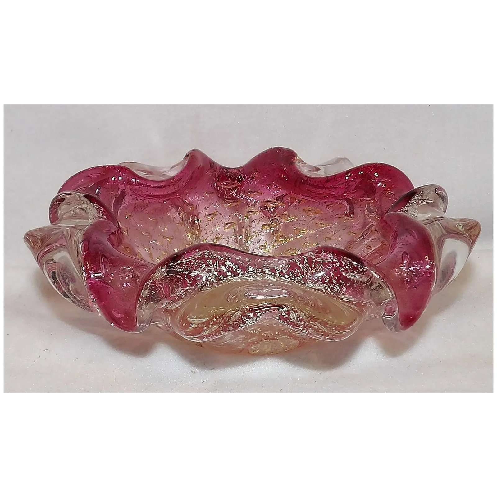 Vintage Murano Avventurina Glass with Cranberry Interior - 5