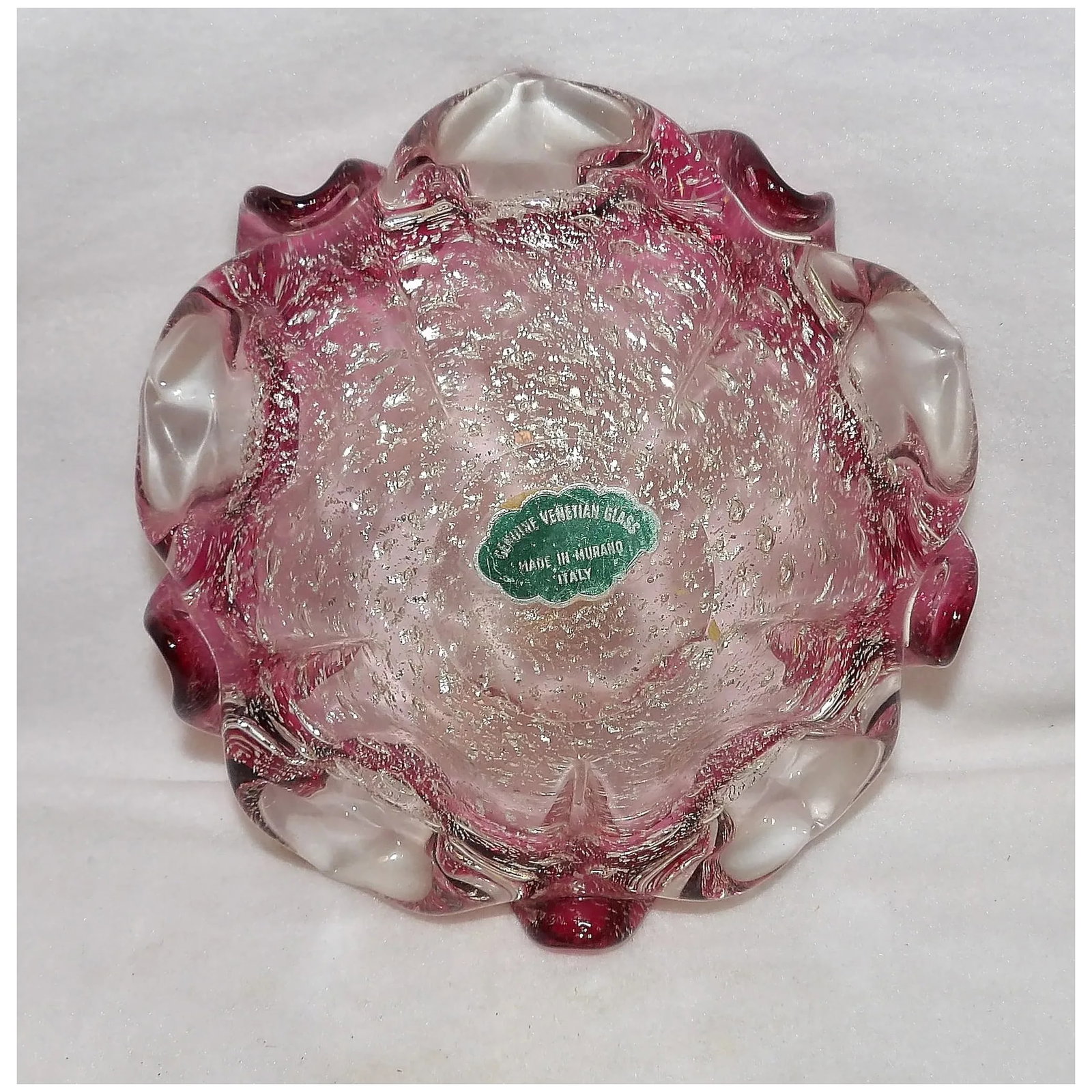 Vintage Murano Avventurina Glass with Cranberry Interior - 6