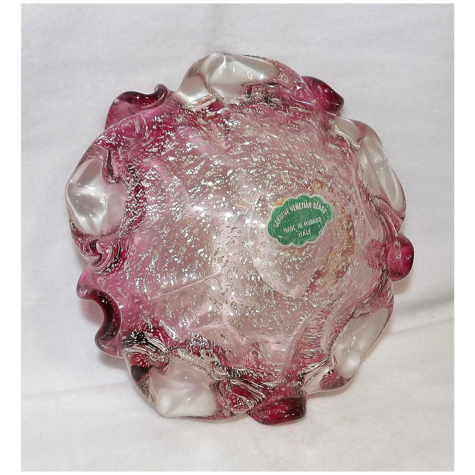 Vintage Murano Avventurina Glass with Cranberry Interior - 7