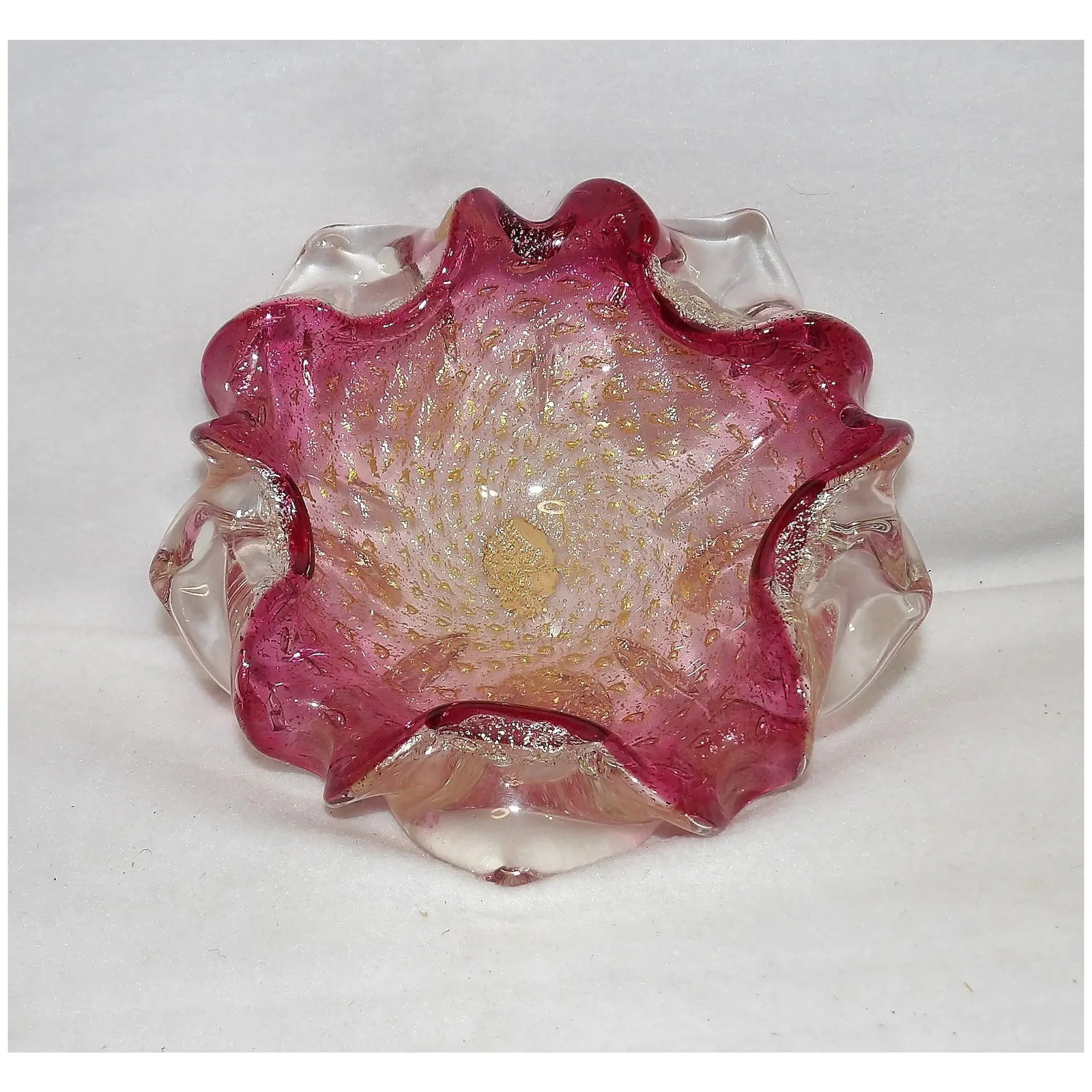 Vintage Murano Avventurina Glass with Cranberry Interior - 8