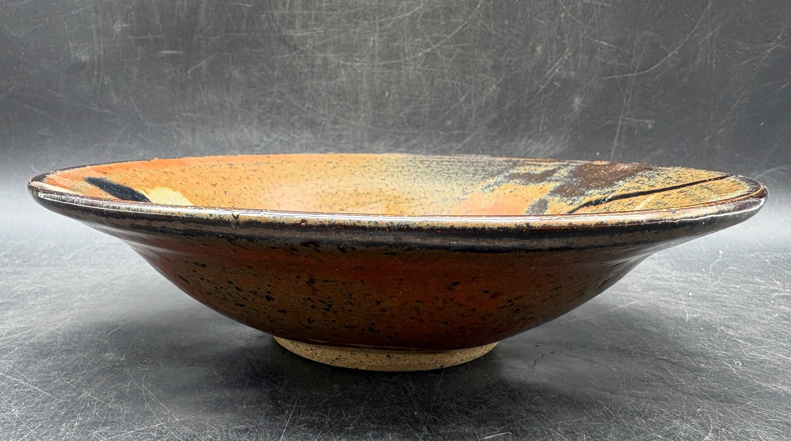 Vintage Studio Pottery Bowl Abstract Landscape Glaze Signed 7.5 Inch - 2