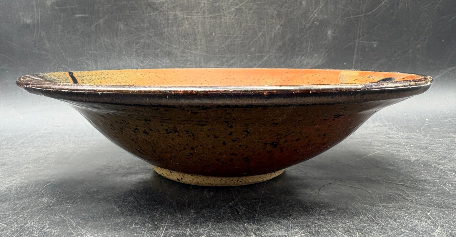 Vintage Studio Pottery Bowl Abstract Landscape Glaze Signed 7.5 Inch - 4