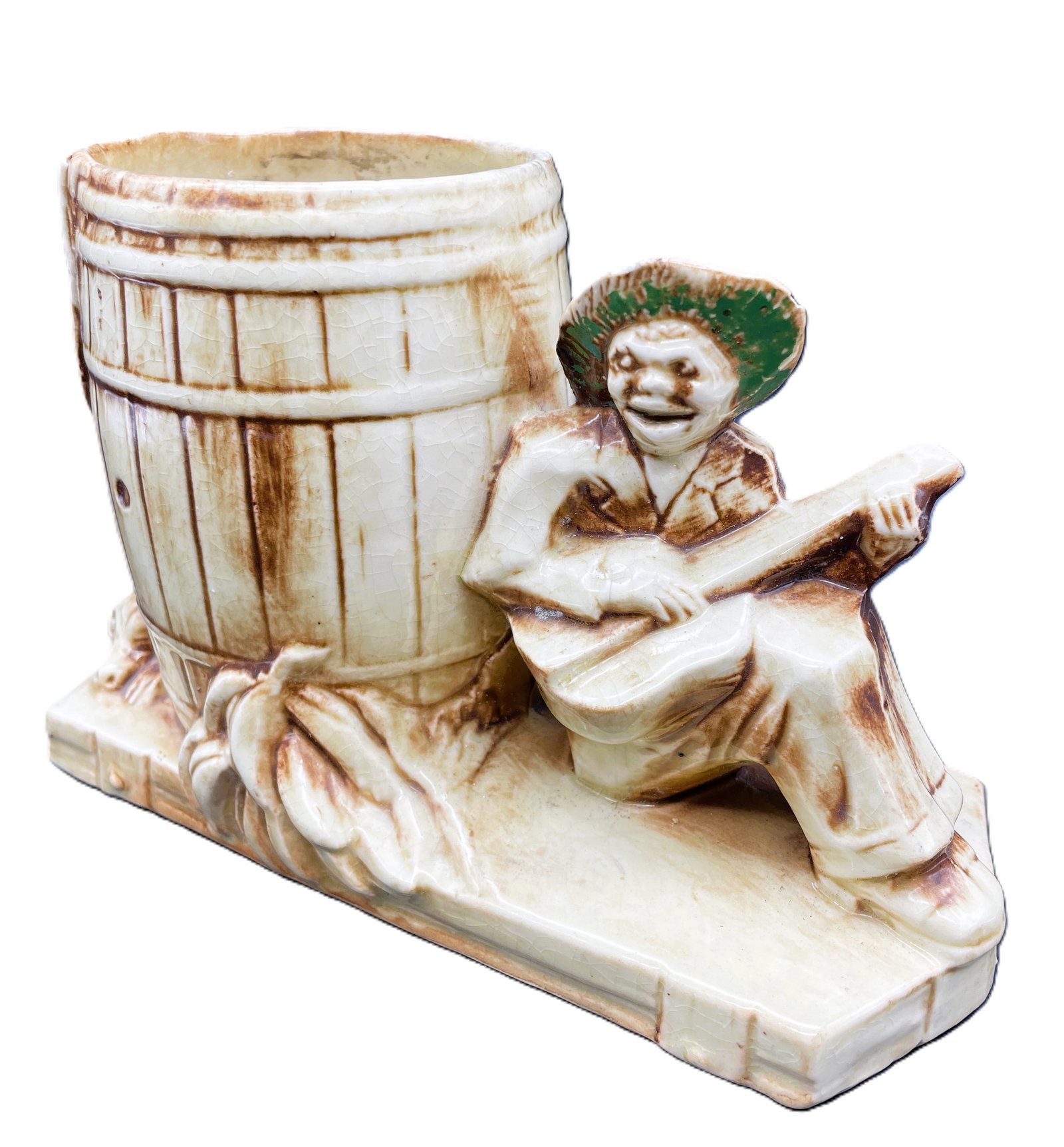 Vintage McCoy Pottery Calypso Line Man & Dog Barrel Ceramic Planter Vase - 2