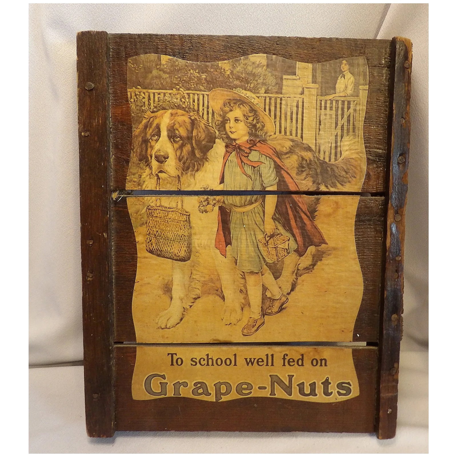Vintage Grape Nuts Cereal Advertisement Decoupaged on Old Wood - 2