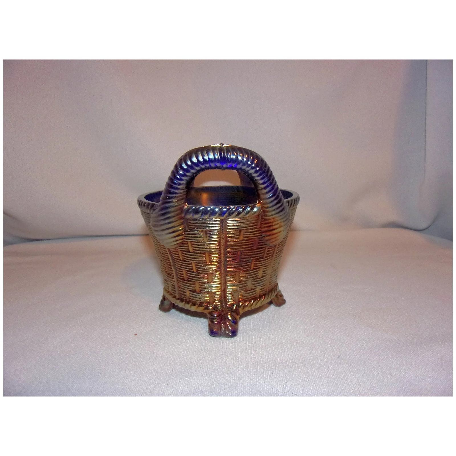 Vintage Northwood Electric Blue Carnival Glass Bushel Basket - 7