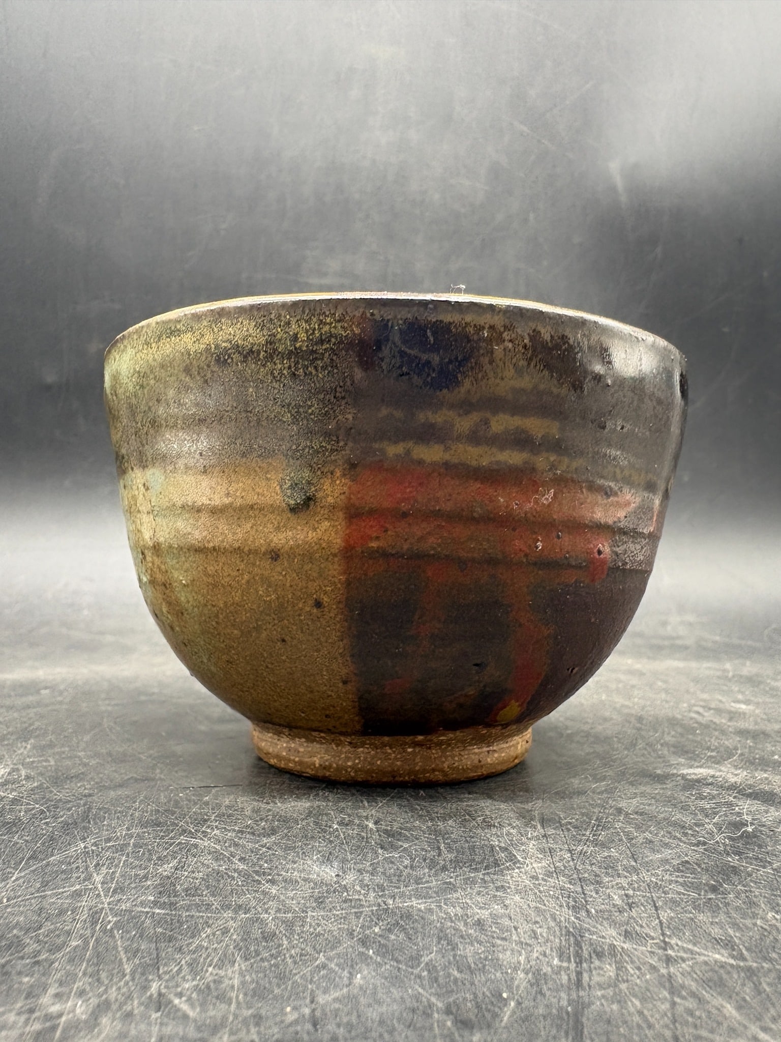 Signed Studio Art Pottery Bowl Hand Thrown Stoneware Vessel Earth Tone Glaze - 2