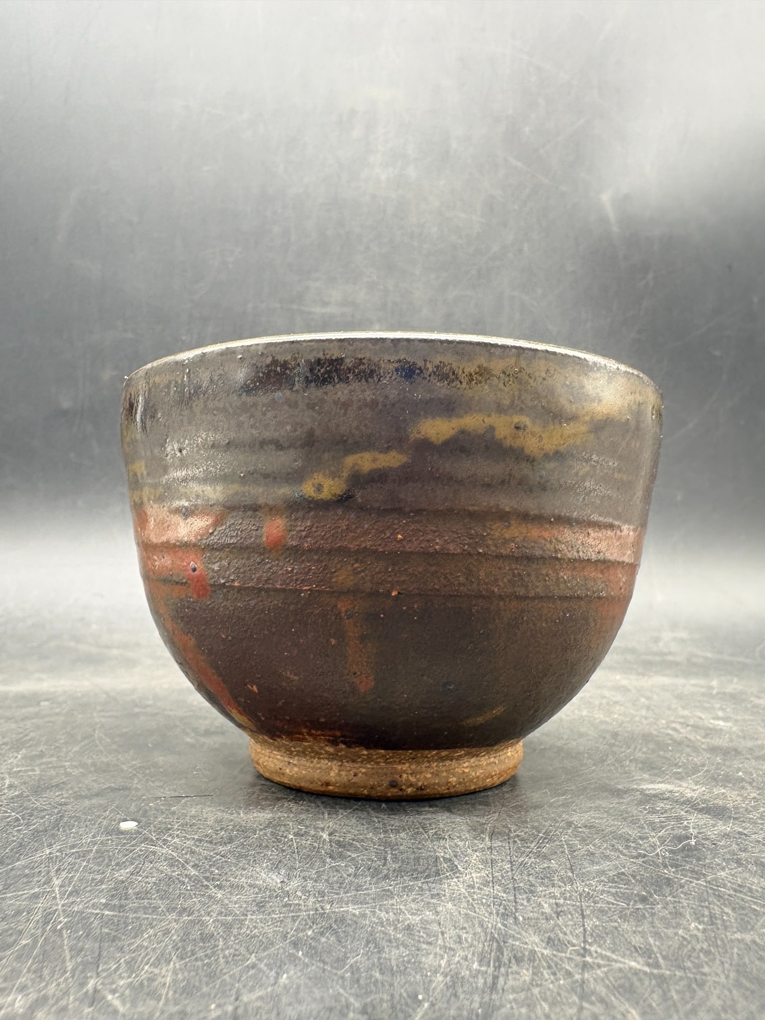 Signed Studio Art Pottery Bowl Hand Thrown Stoneware Vessel Earth Tone Glaze - 3