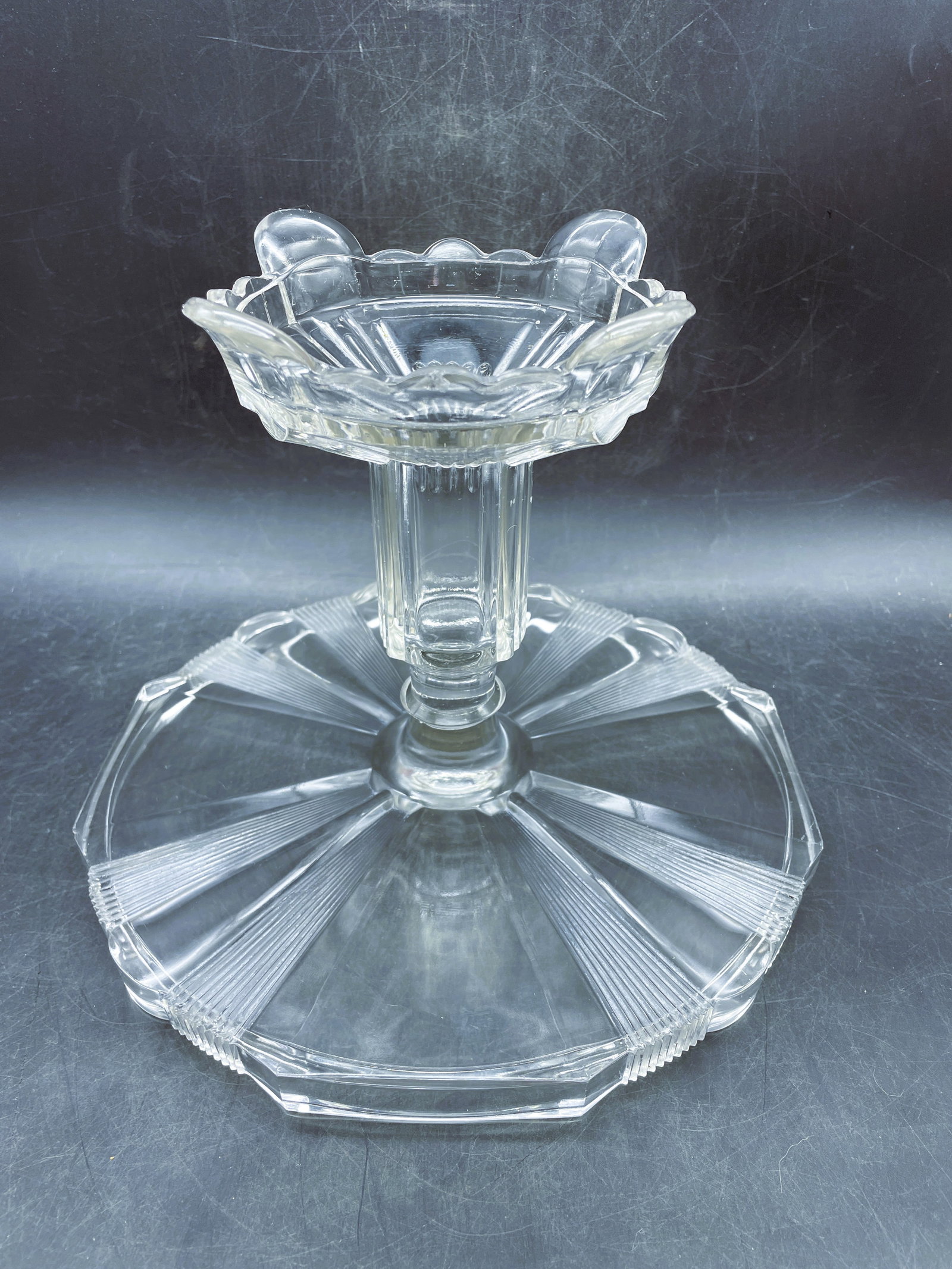 Antique 1882 Glass Cake Stand Pedestal Salver 10" Clear Ribbon Adam's & Co - 3