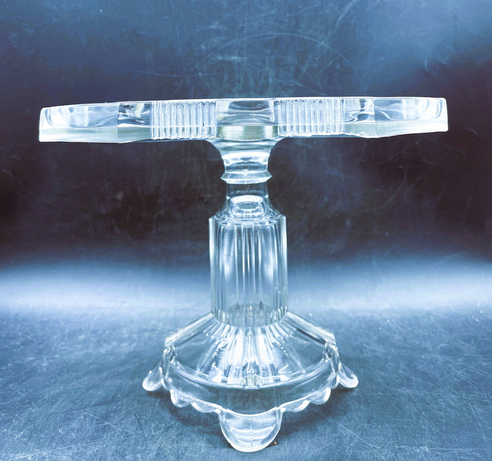 Antique 1882 Glass Cake Stand Pedestal Salver 10" Clear Ribbon Adam's & Co - 4
