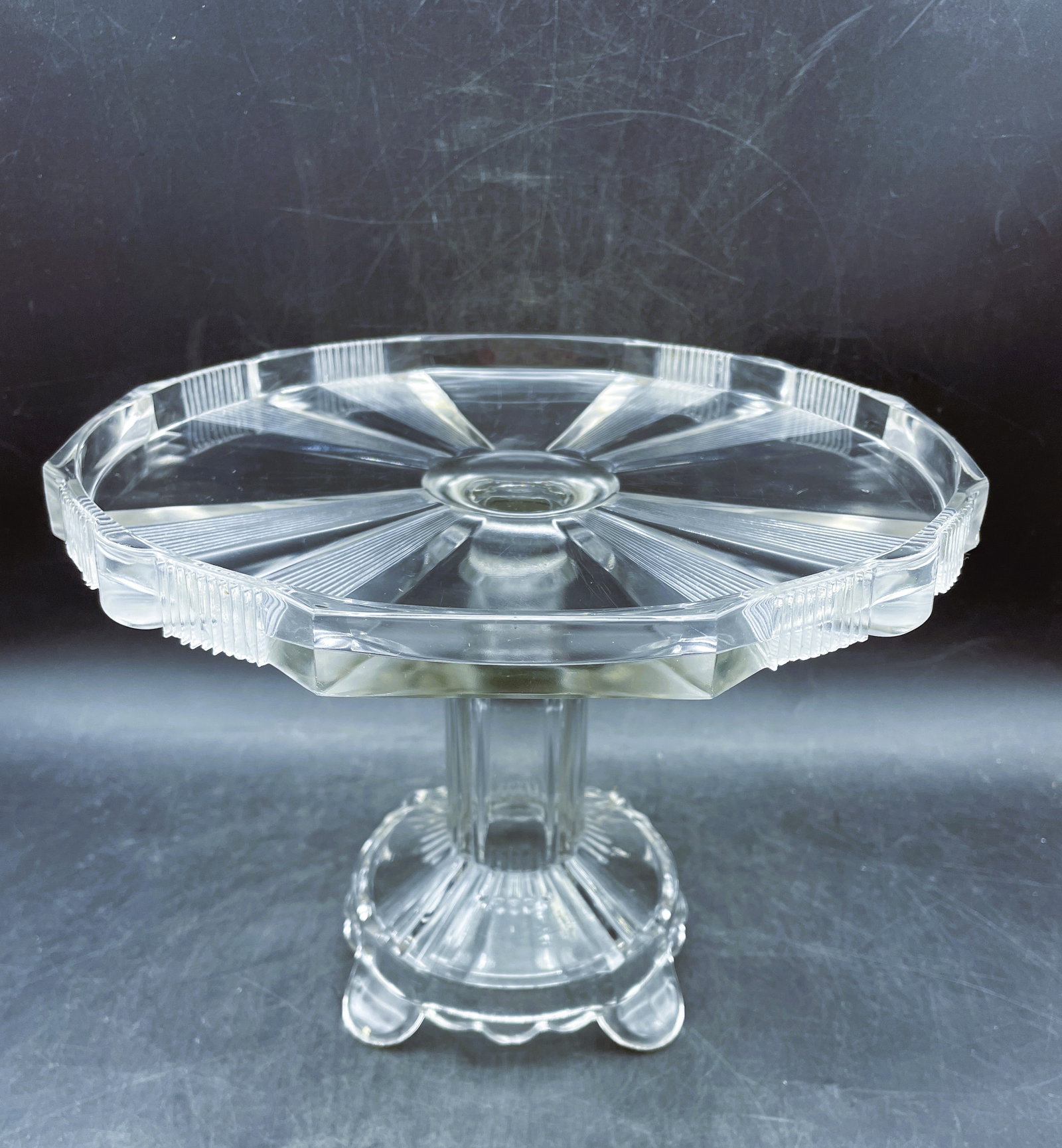 Antique 1882 Glass Cake Stand Pedestal Salver 10" Clear Ribbon Adam's & Co - 7