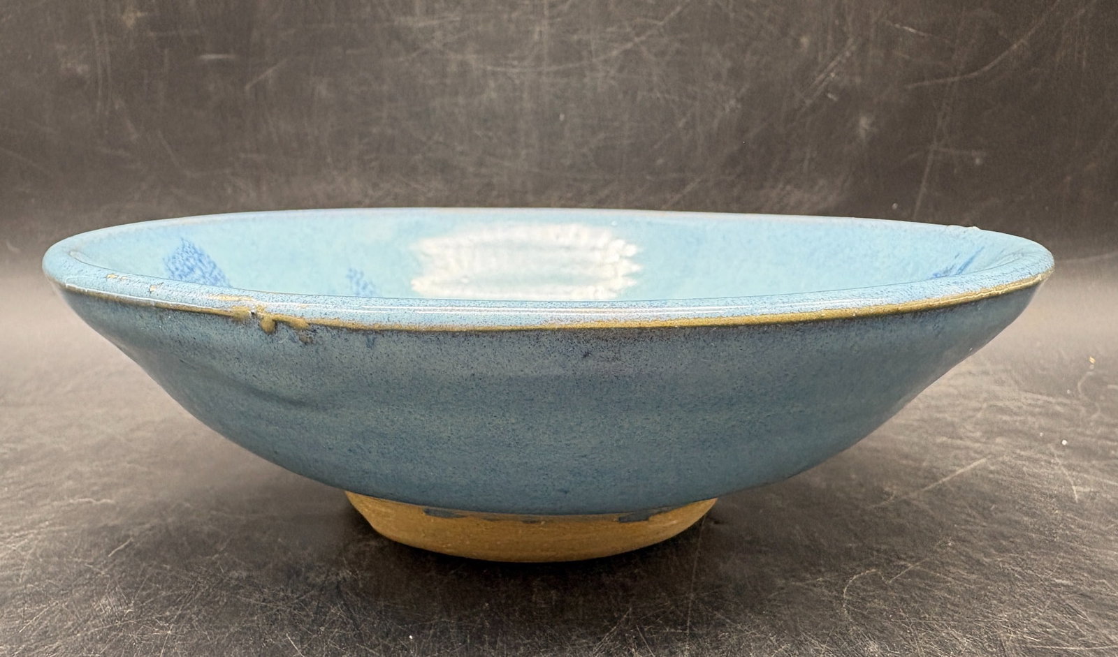 Signed Studio Art Pottery Bowl Blue Crystalline Glaze Signed - 2
