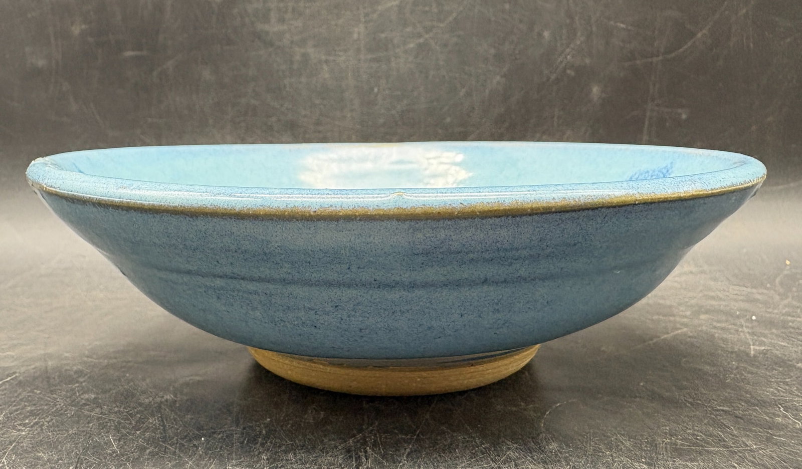 Signed Studio Art Pottery Bowl Blue Crystalline Glaze Signed - 4