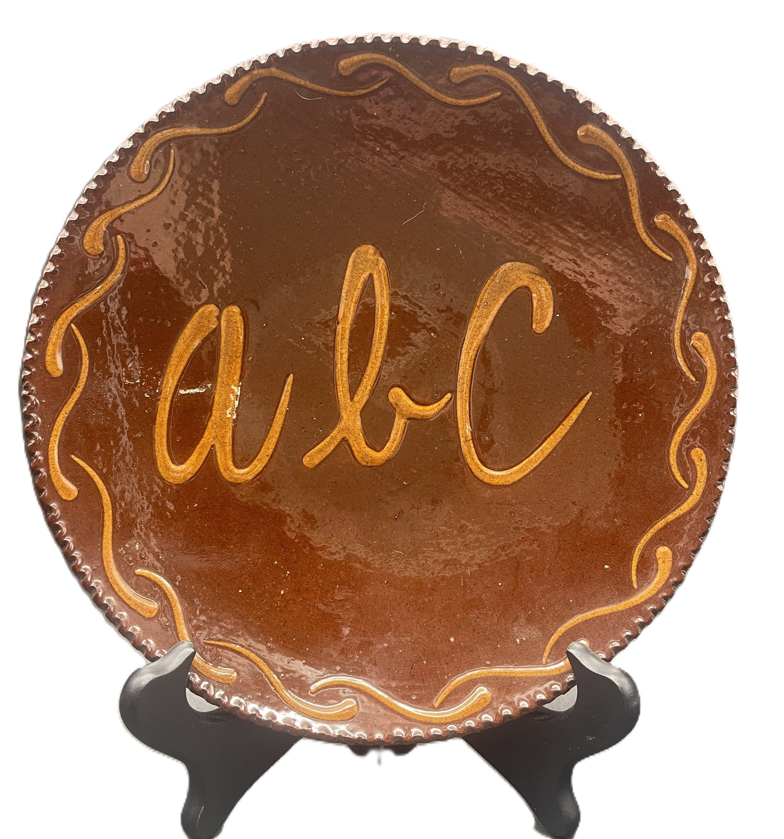 1988 Ned Foltz Redware ABC Slip Decorated Plate w/ Coggled Edge - 2