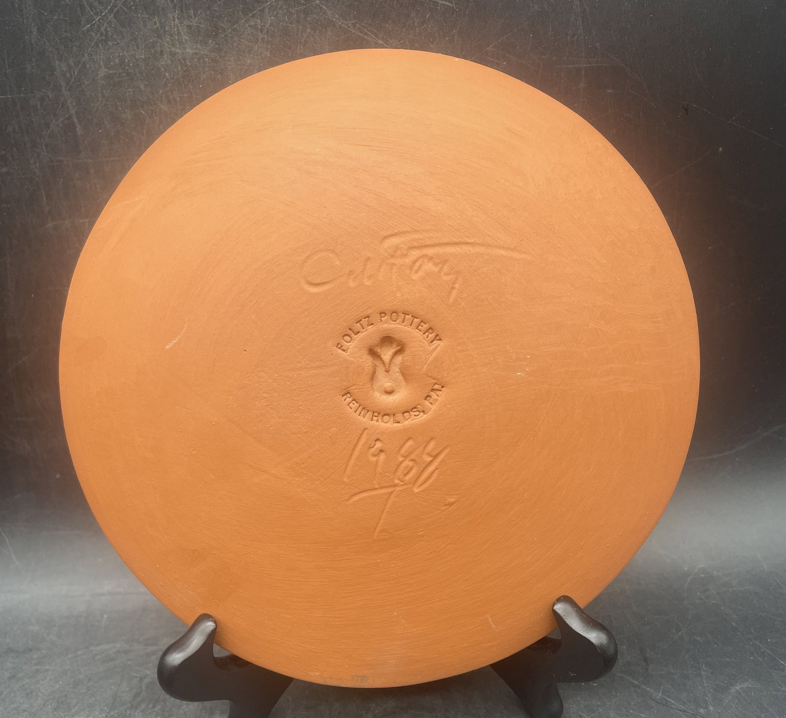 1988 Ned Foltz Redware ABC Slip Decorated Plate w/ Coggled Edge - 3