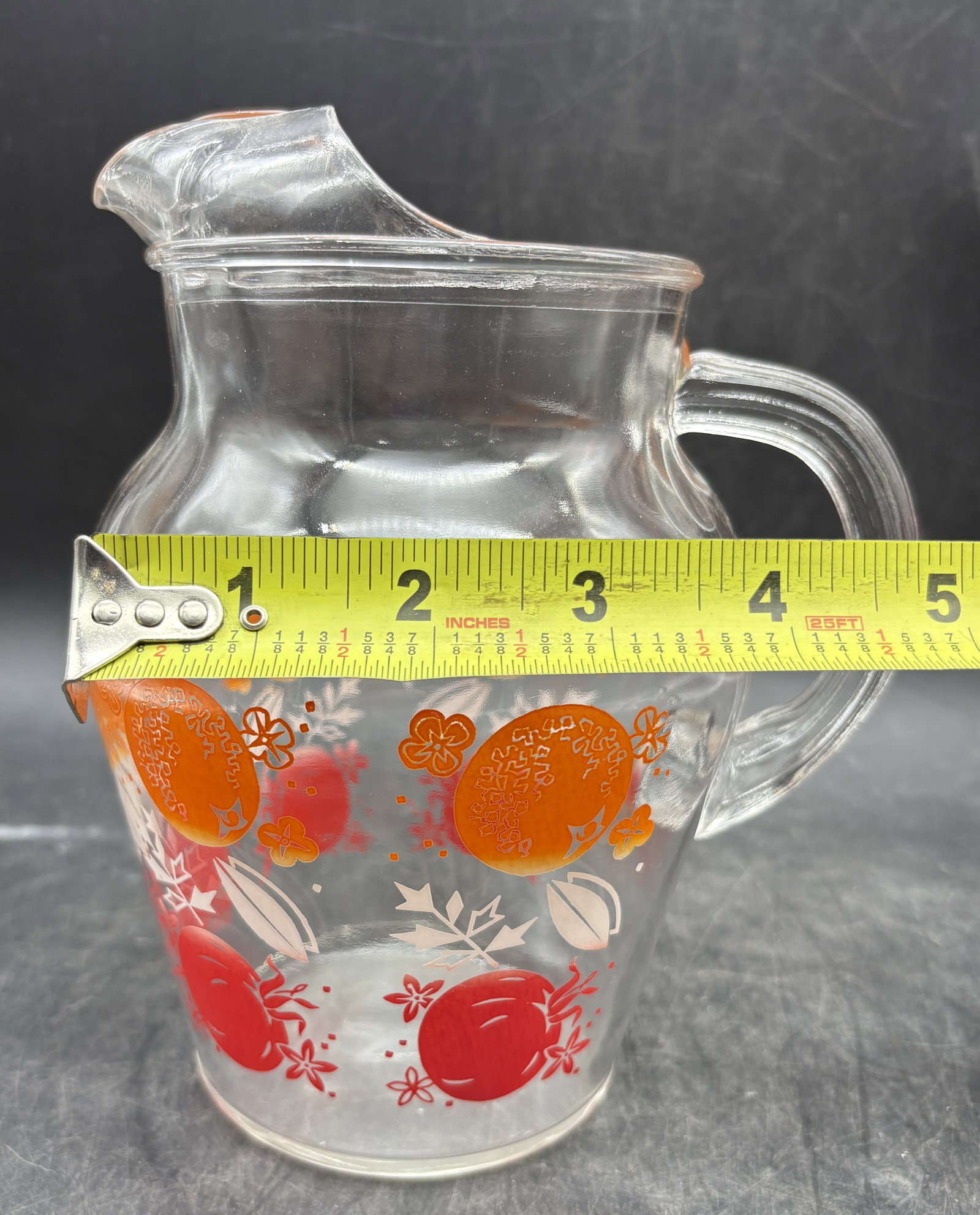 Vintage Anchor Hocking Pitcher & Juice Beverage Set Orange and Tomato - 8