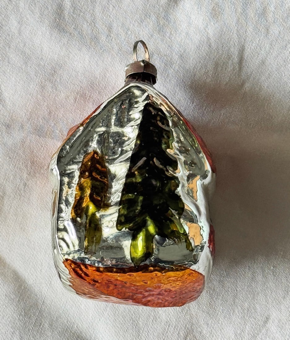 Antique Glass Blown Christmas Ornament House - 2