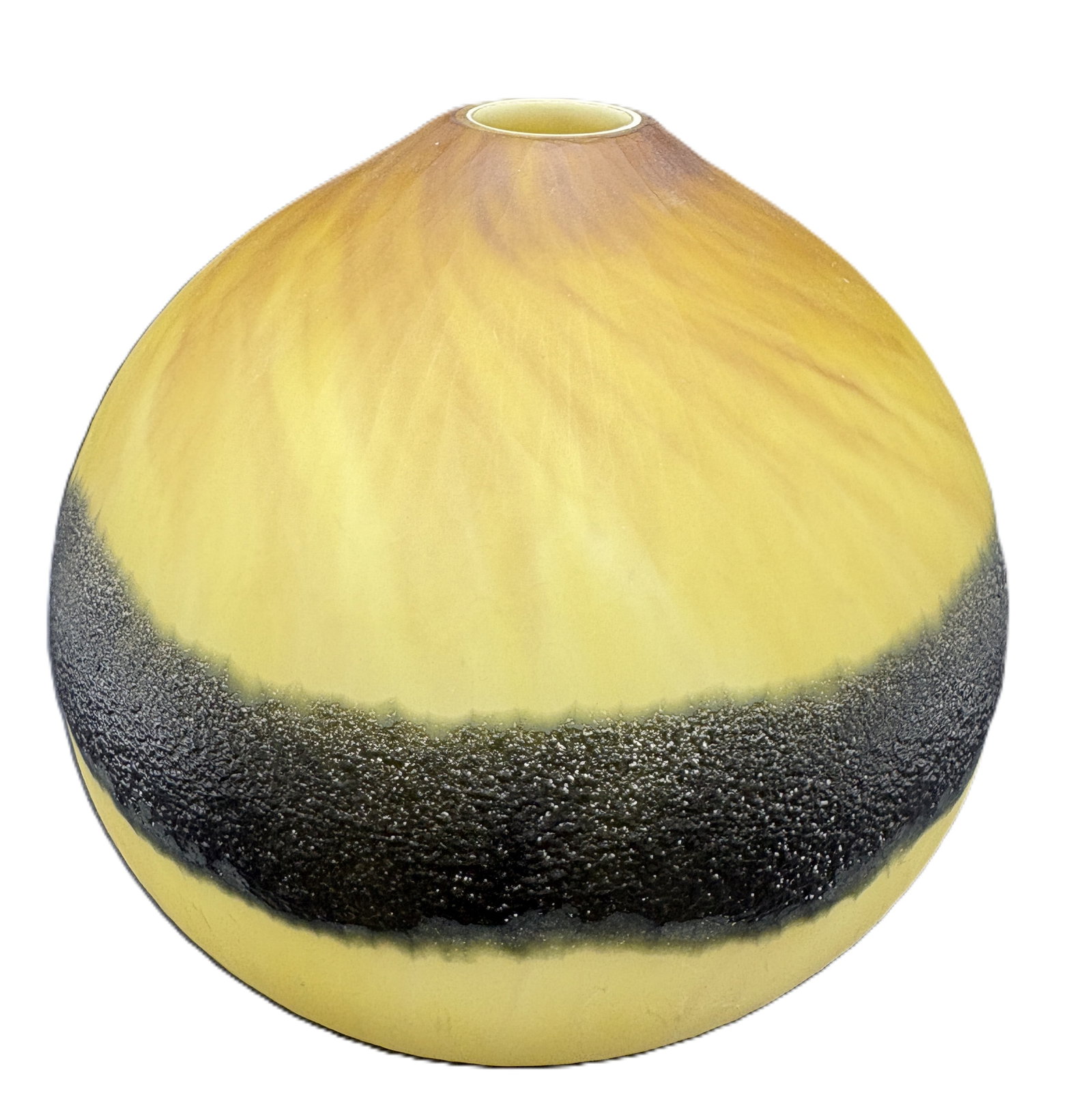 Art Glass Vase Yellow Black Cased Glass Studio Art Bud Vase Modern Organic Form - 2