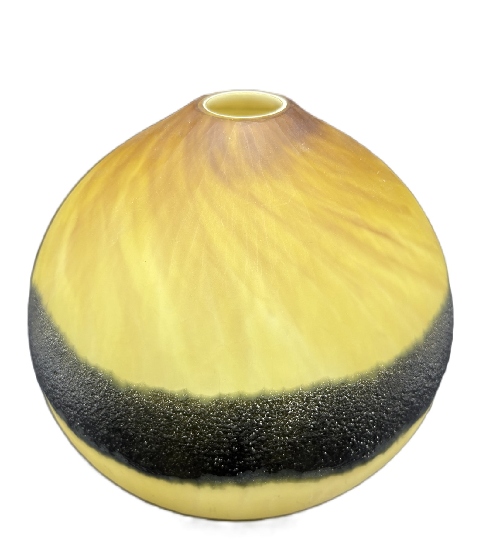 Art Glass Vase Yellow Black Cased Glass Studio Art Bud Vase Modern Organic Form - 7