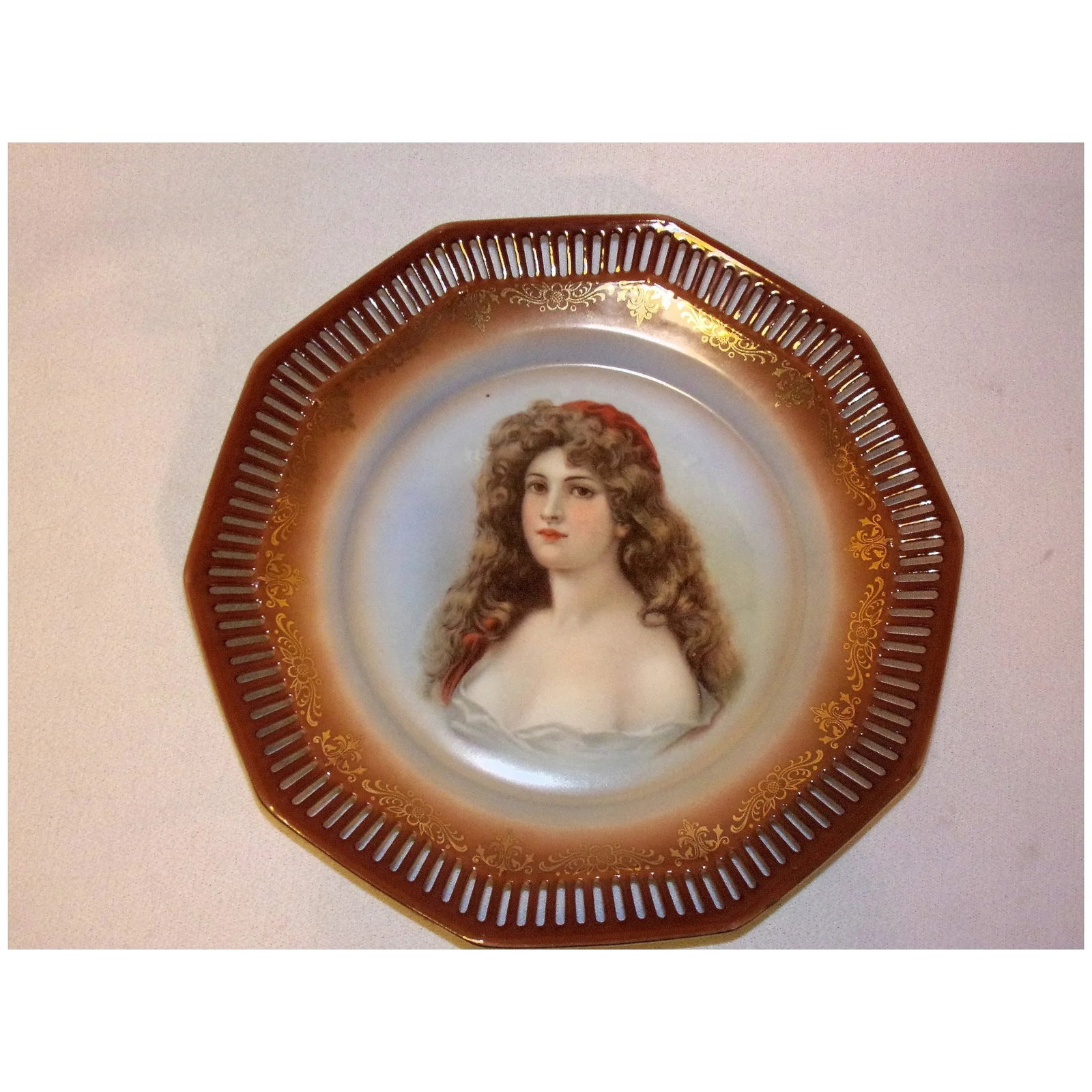Vintage Schumann Germany Porcelain Portrait Cabinet Plate, 10" circa 1950 - 2