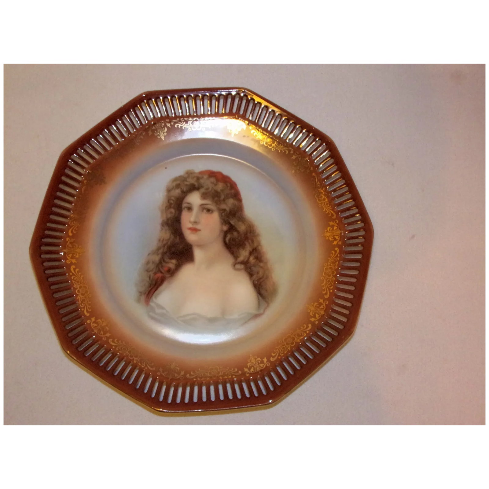 Vintage Schumann Germany Porcelain Portrait Cabinet Plate, 10" circa 1950 - 7