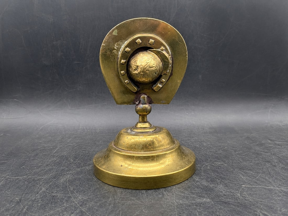 Vintage Brass Horseshoe Business Card Holder Equestrian Desk Accessory Good Luck Motif - 3