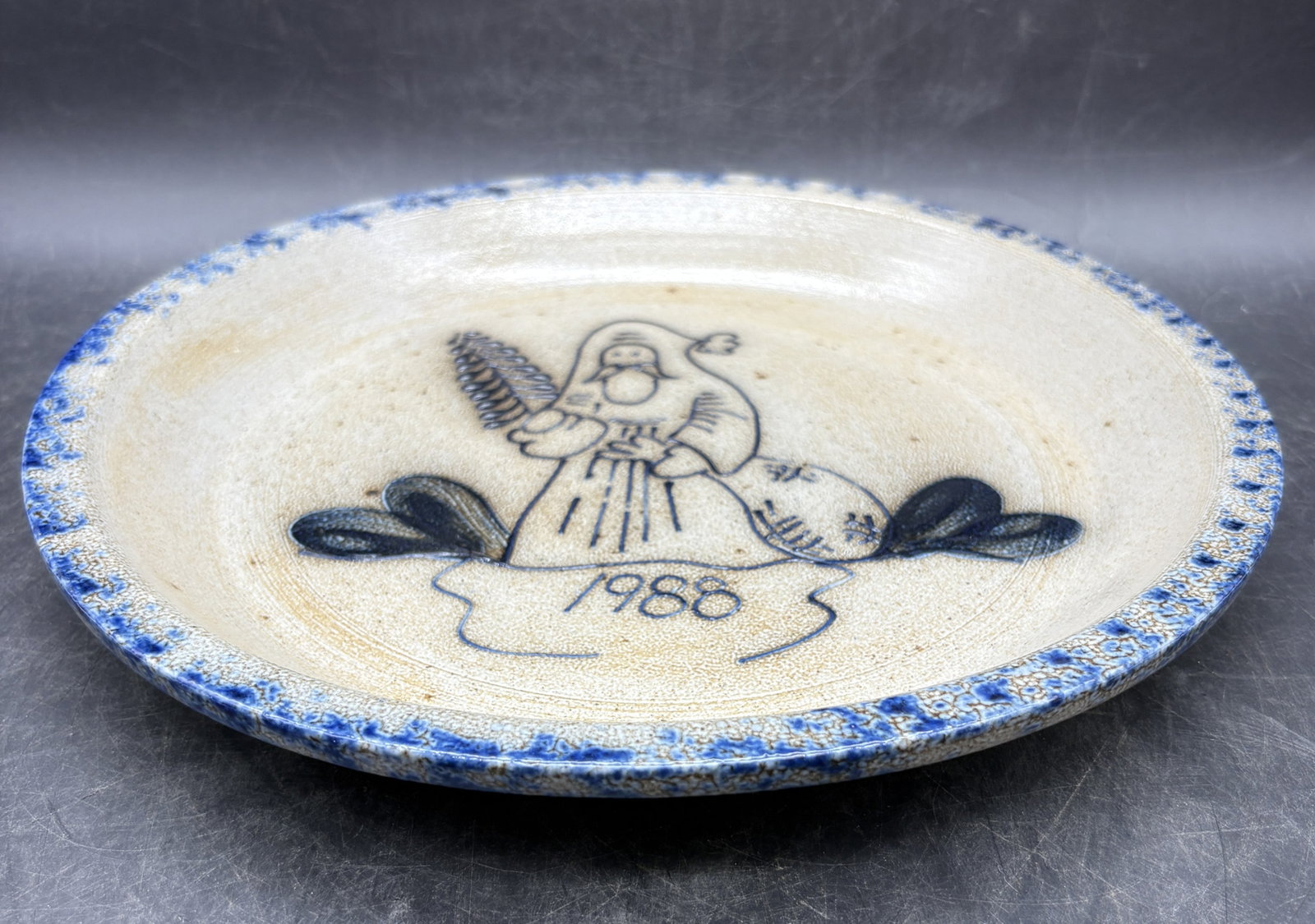 1988 Eldreth Stoneware Pottery Christmas Pie Plate - 5