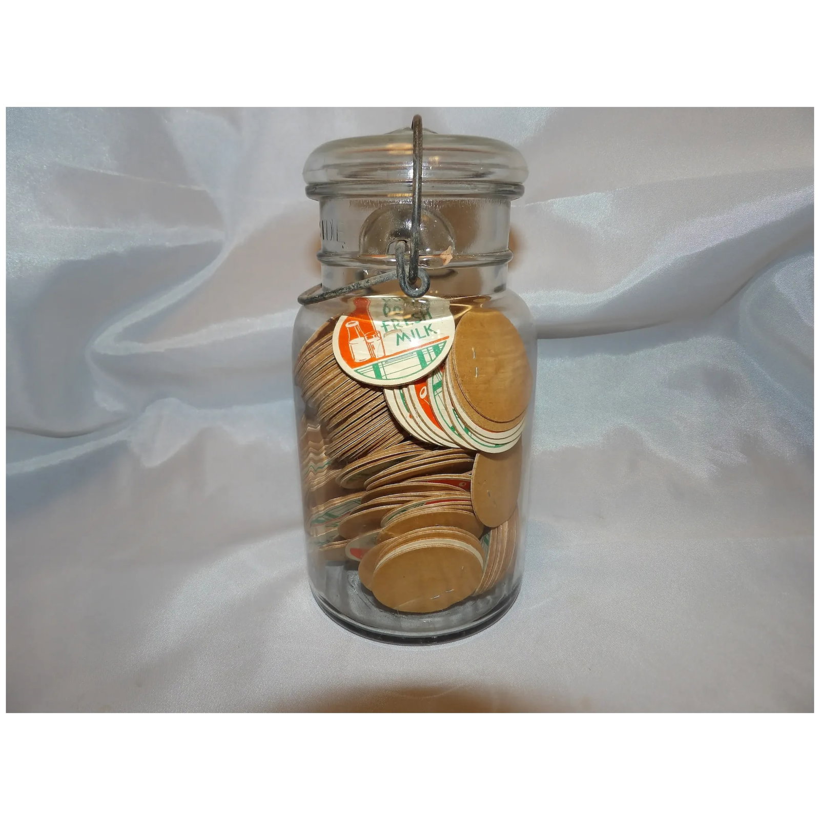 Antique Raised Embossing Ball Ideal Patd July 14 1908 with NOS Milk Bottle Lids - 4
