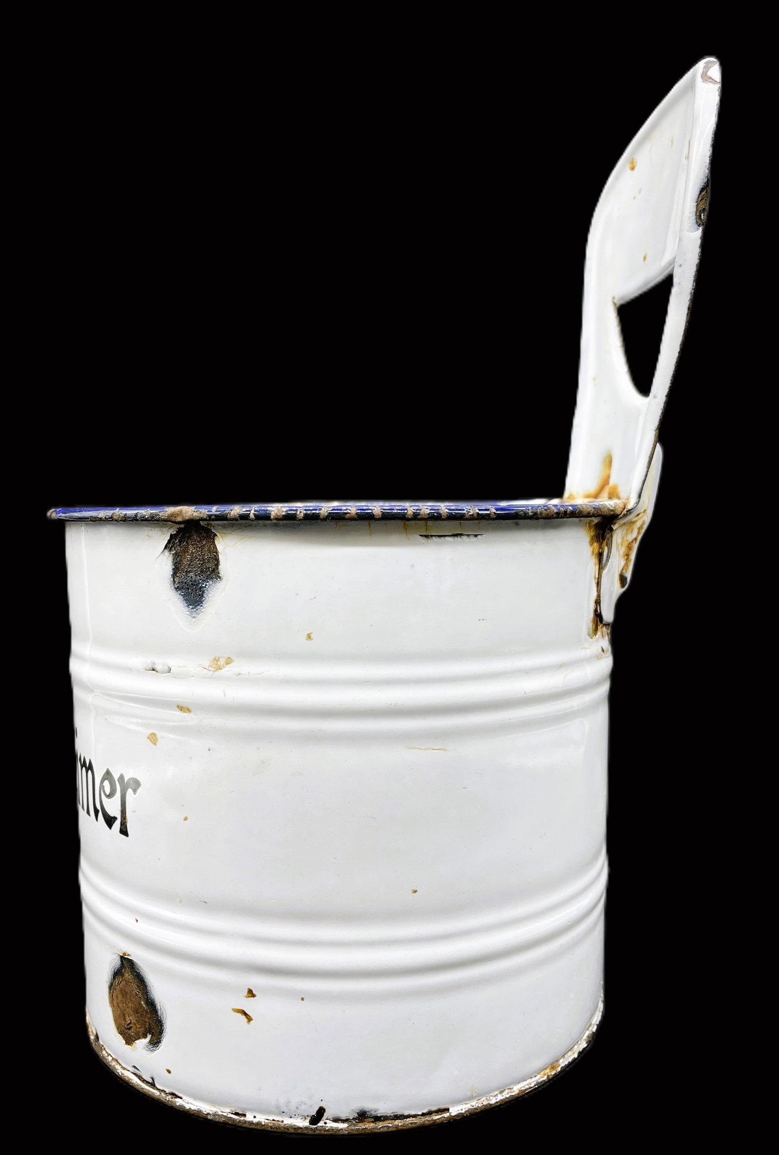 GERMAN SNOW ON MOUNTAIN ENAMEL POT FENSTEREIMER BUCKET White with Black Trim. - 3