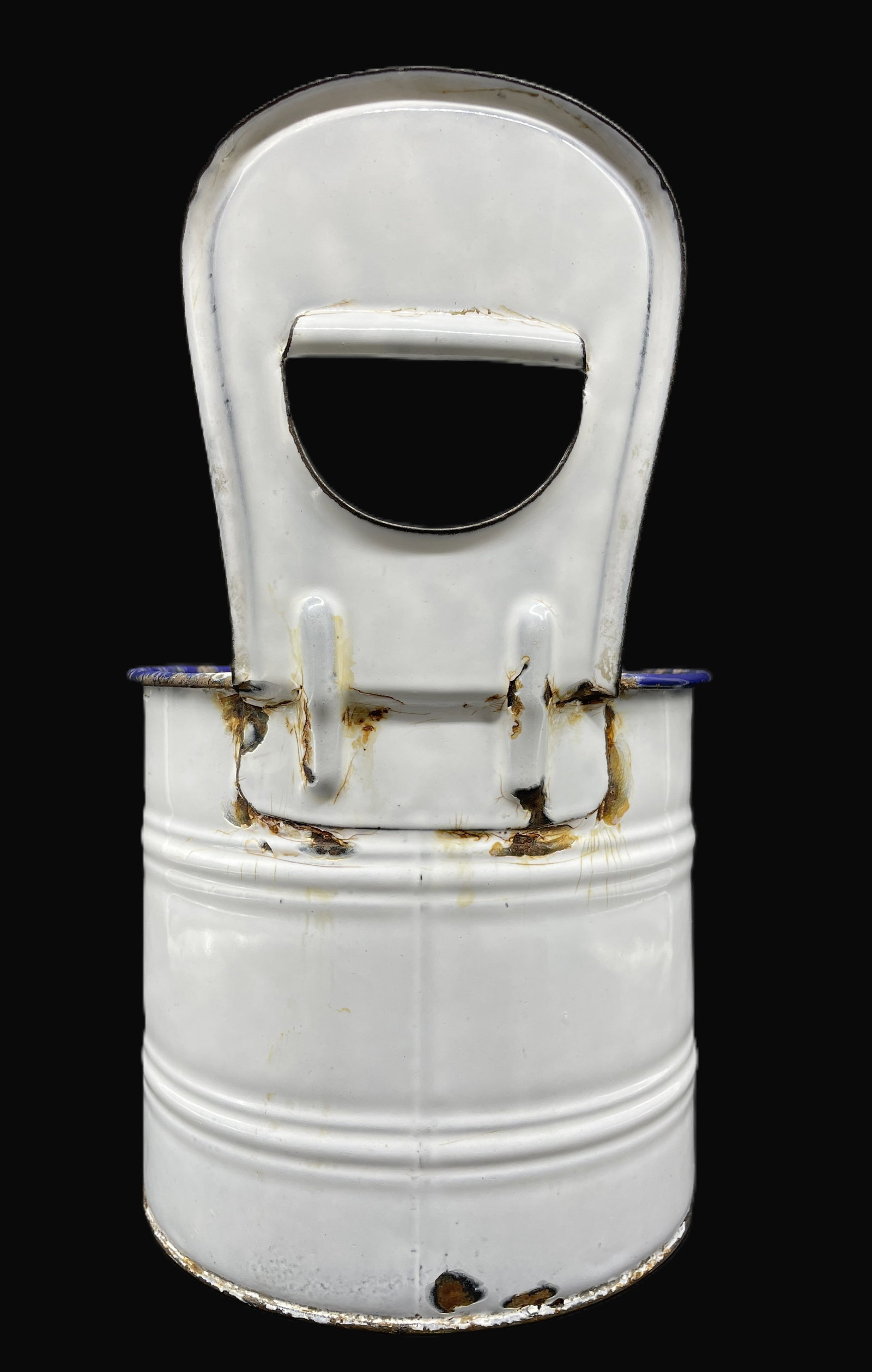 GERMAN SNOW ON MOUNTAIN ENAMEL POT FENSTEREIMER BUCKET White with Black Trim. - 4