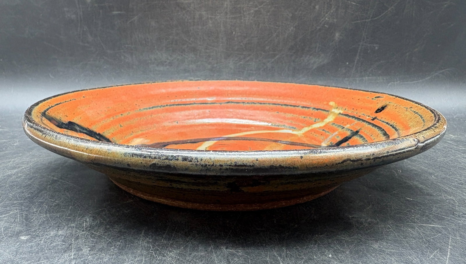 Signed Studio Pottery Art Plate Bowl Hand Thrown Abstract Earth Tone Glaze - 2