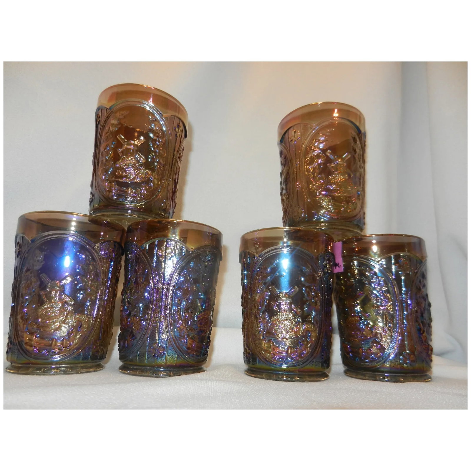 Vintage Imperial Smoke Carnival Glass Windmill Pattern Tumbler - 3