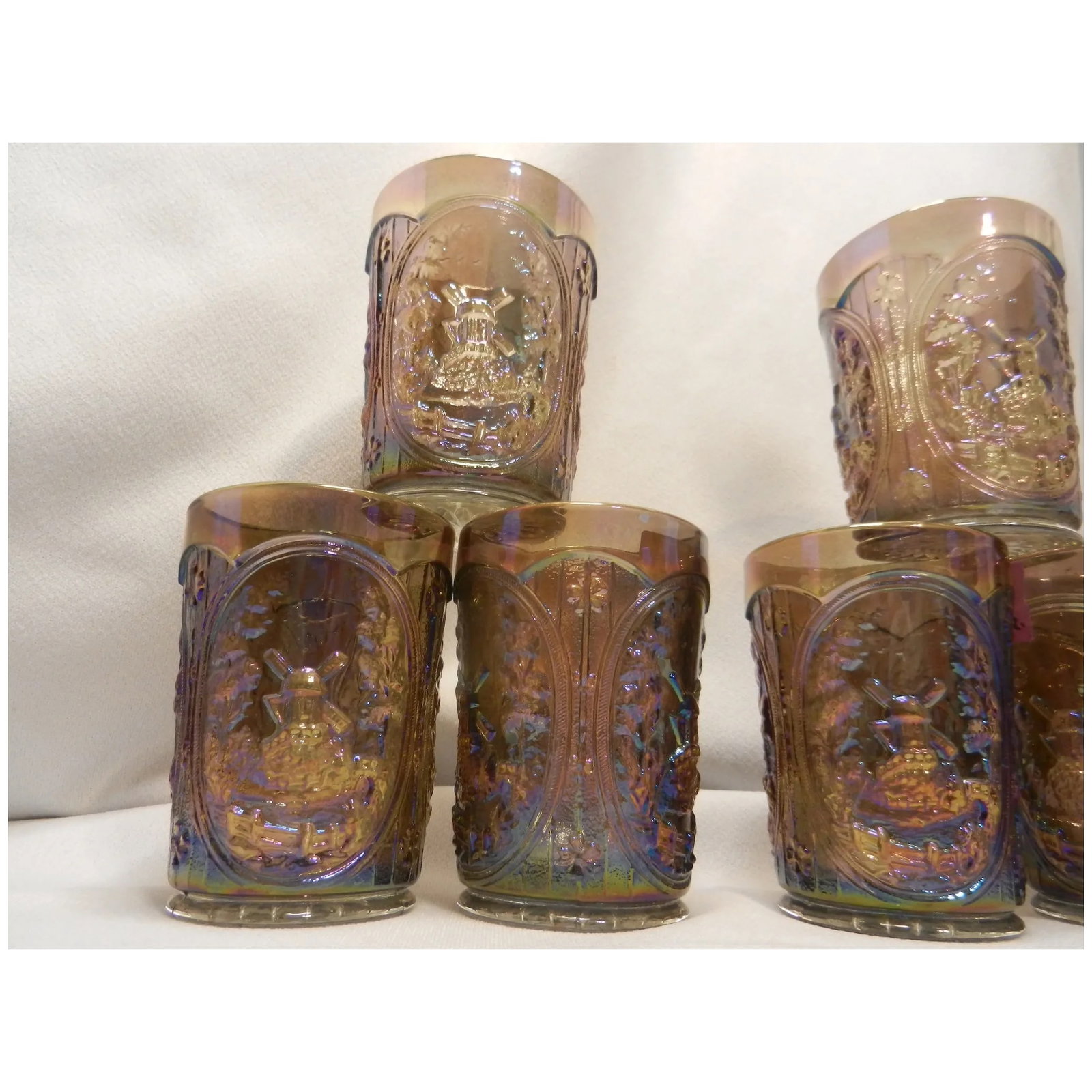 Vintage Imperial Smoke Carnival Glass Windmill Pattern Tumbler - 4