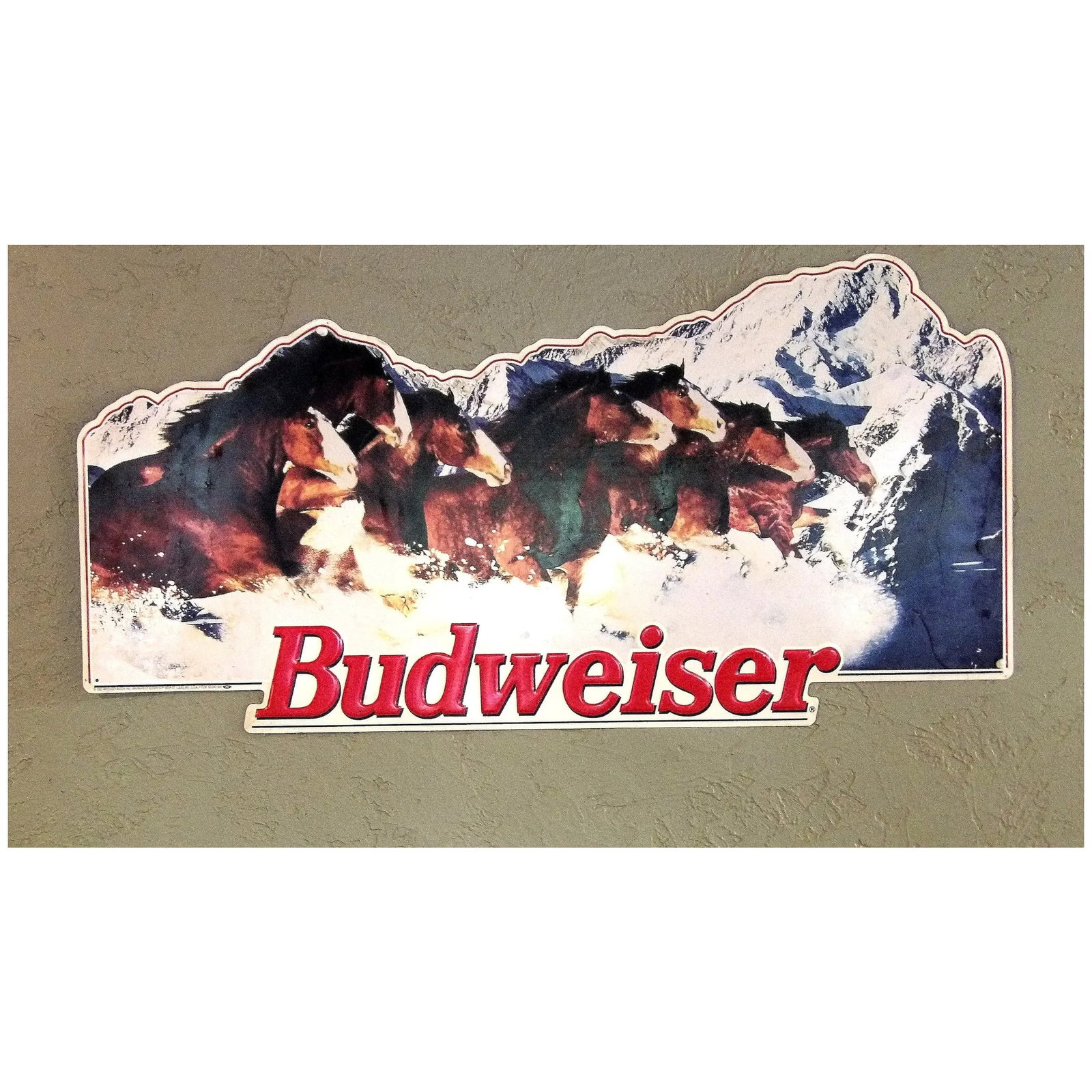 Rare Vintage Budweiser 1993-94 Metal Advertising Sign with Clydesdale and Rocky Mts. - 2