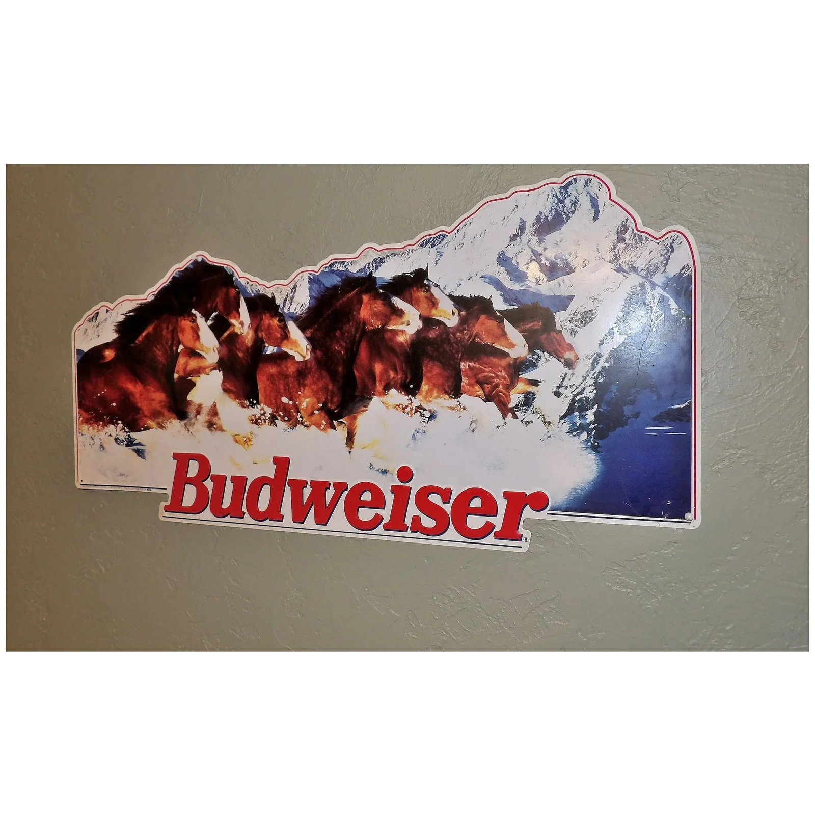 Rare Vintage Budweiser 1993-94 Metal Advertising Sign with Clydesdale and Rocky Mts. - 3