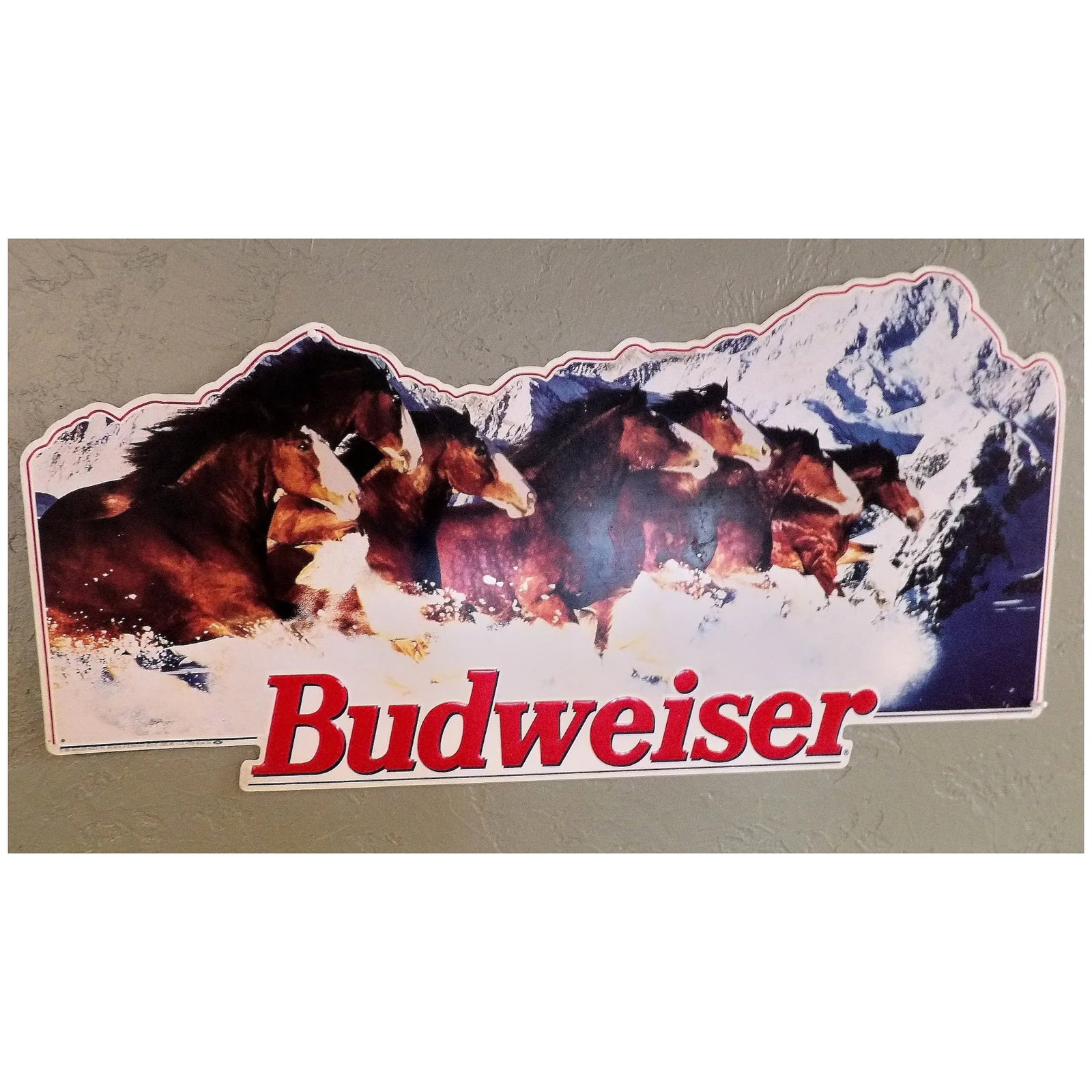 Rare Vintage Budweiser 1993-94 Metal Advertising Sign with Clydesdale and Rocky Mts. - 8