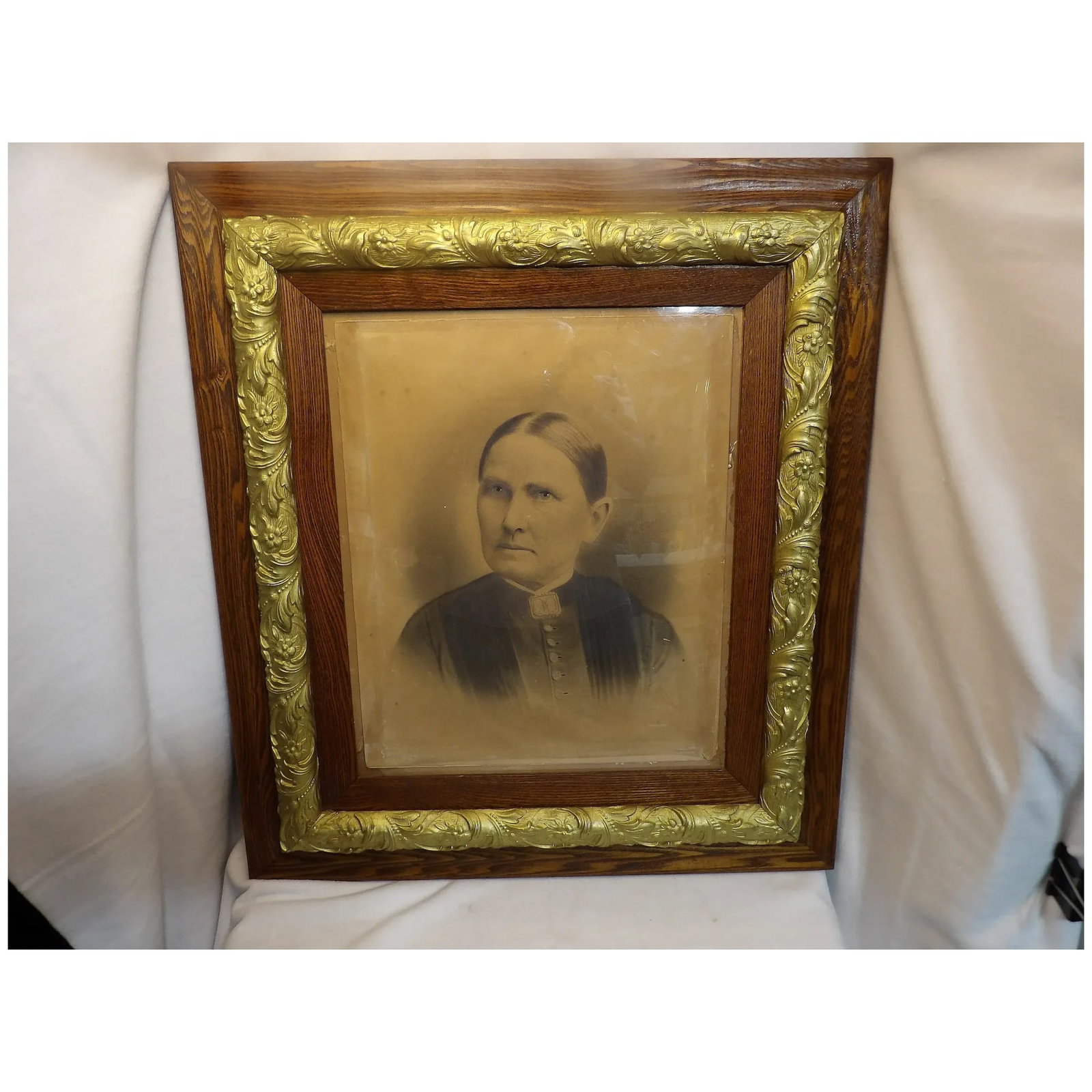 Antique Charcoal Pictures and Antique 3 Piece Oak Frame - 2