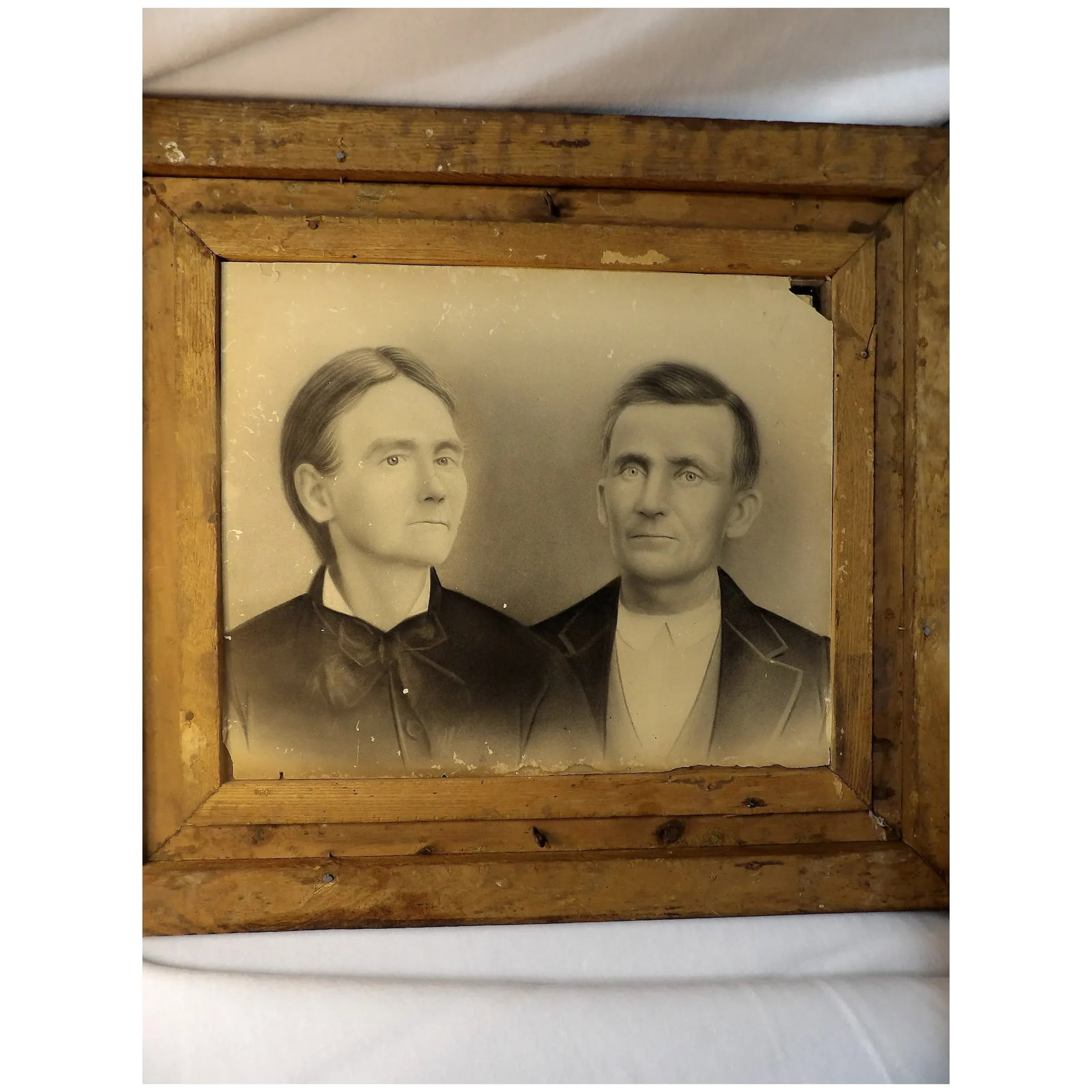 Antique Charcoal Pictures and Antique 3 Piece Oak Frame - 3