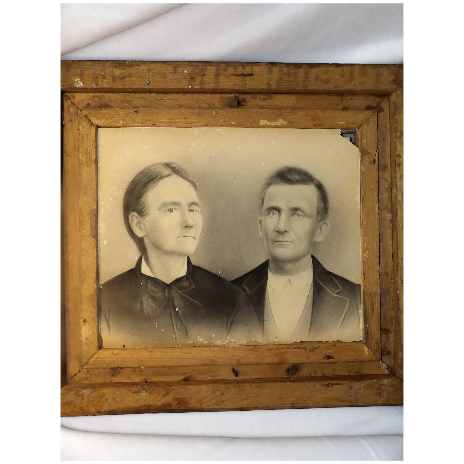 Antique Charcoal Pictures and Antique 3 Piece Oak Frame - 7
