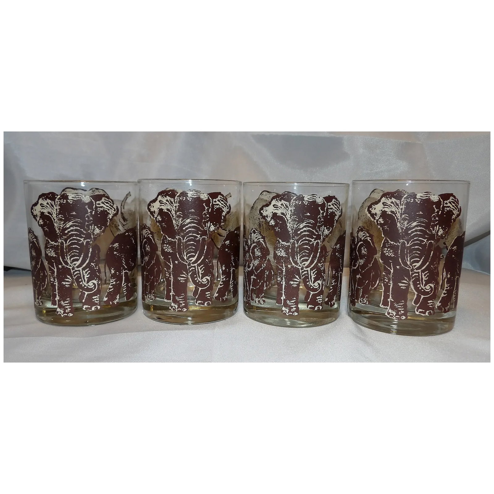 Vintage Tastesetter ELEPHANTS Safari Double Old Fashioned Cocktail Glasses - 2