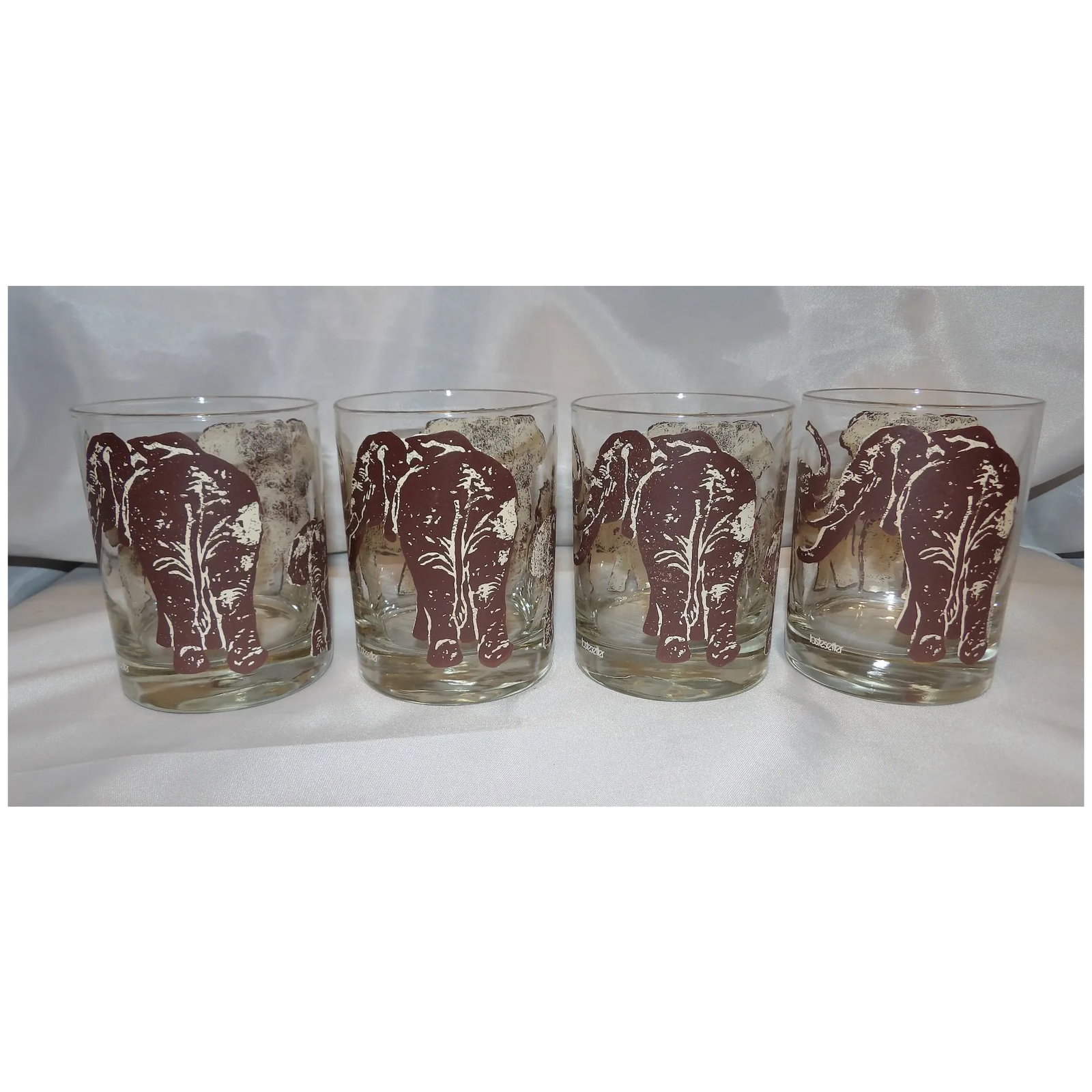 Vintage Tastesetter ELEPHANTS Safari Double Old Fashioned Cocktail Glasses - 4
