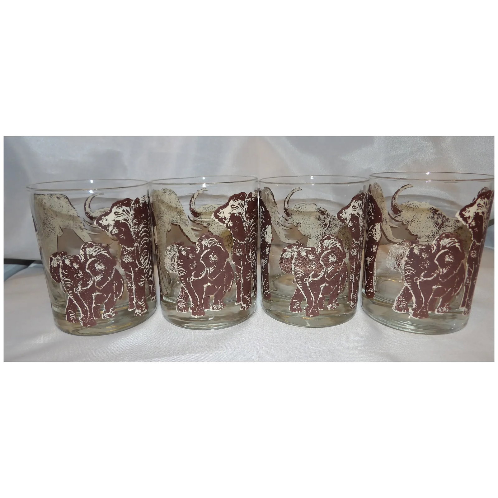 Vintage Tastesetter ELEPHANTS Safari Double Old Fashioned Cocktail Glasses - 5