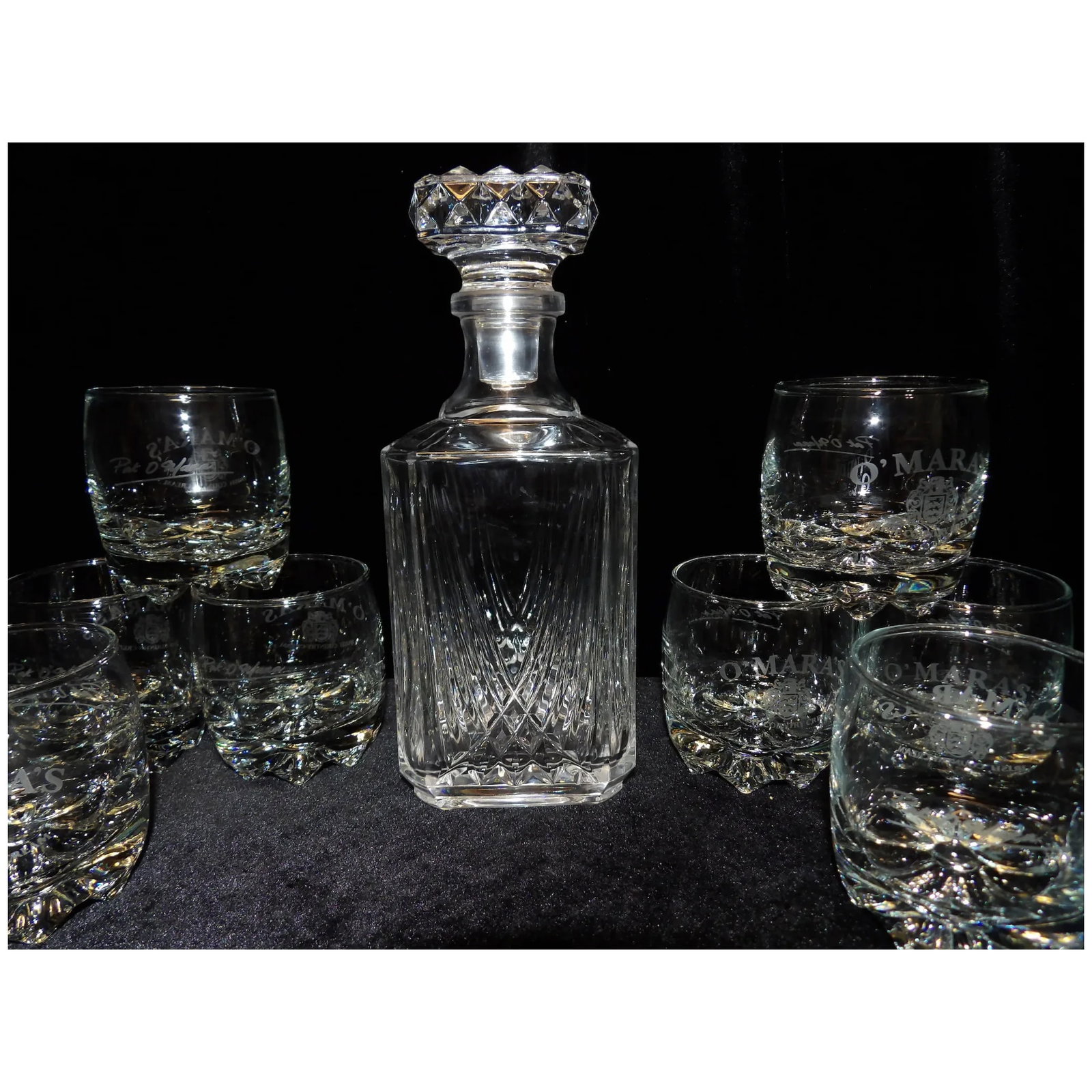 Large Leaded Crystal Whiskey Decanter with O'mara Old Fashioned Whiskey Glasses - 2