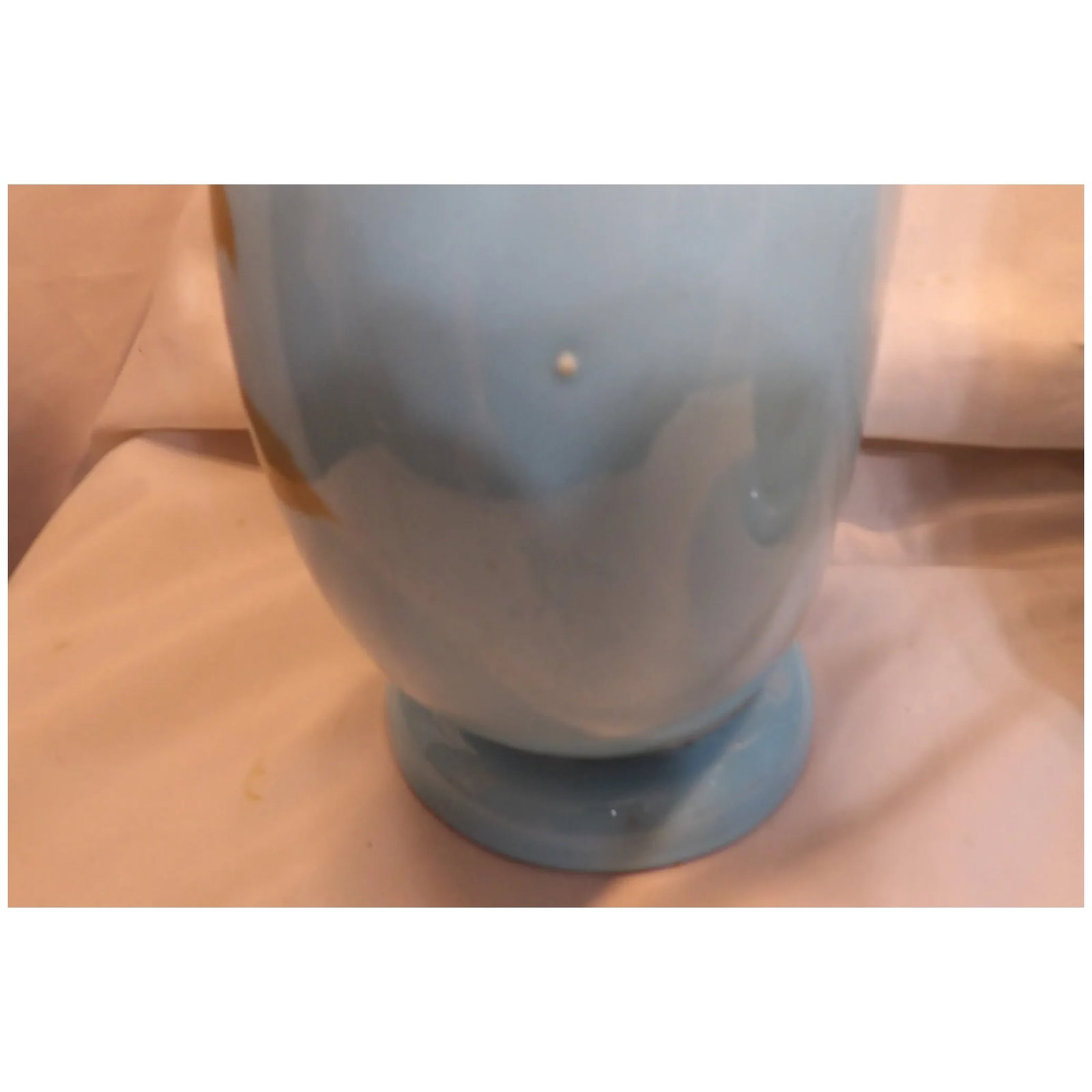 Pair of Bristol Hand Blown Blue Glass Vases with Hand Painted Design - 7