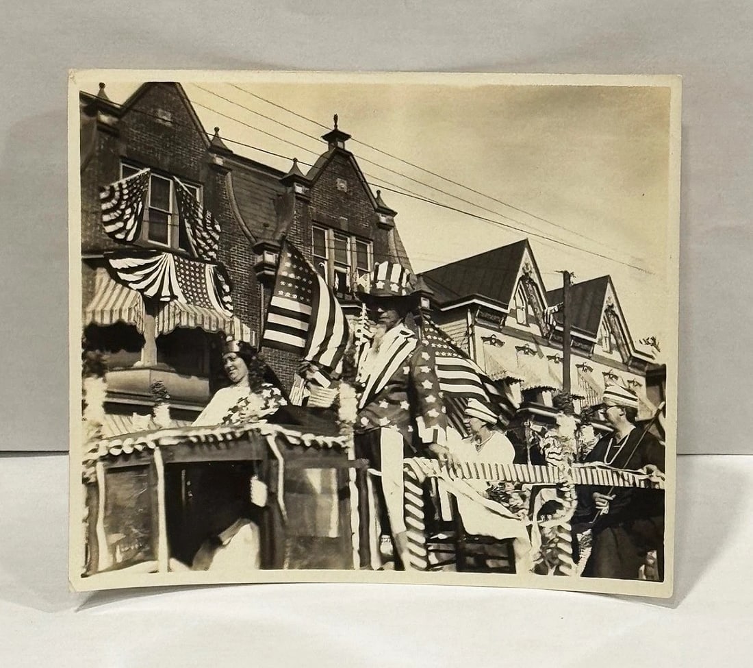 Patriotic Photograph Parade Float Uncle Sam American Flags Galore Circa 1900 - 2