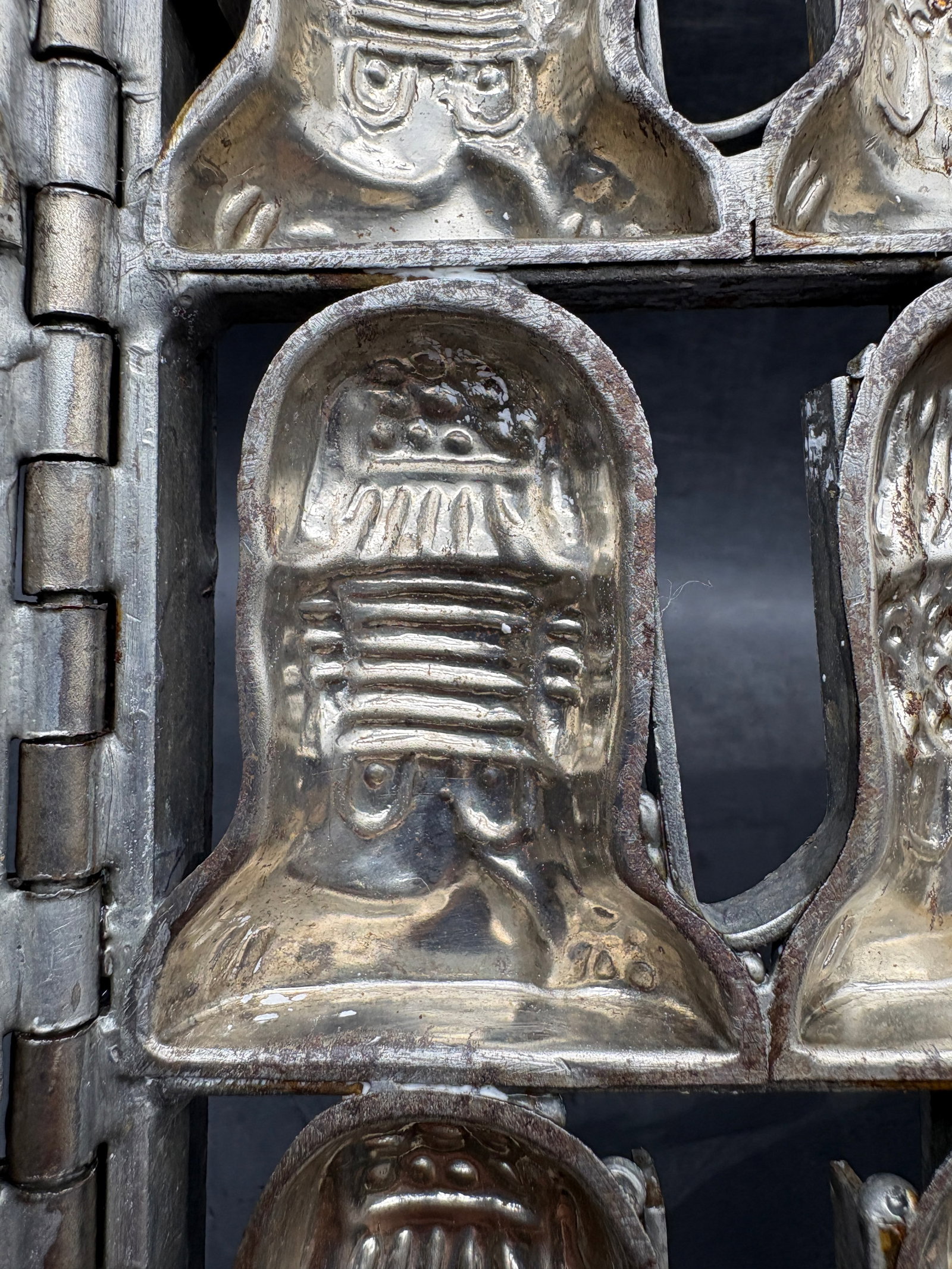 Rare Antique Cast Iron Chocolate Mold Hinged 48-Piece Figure Mold Continental European Confectionery - 4