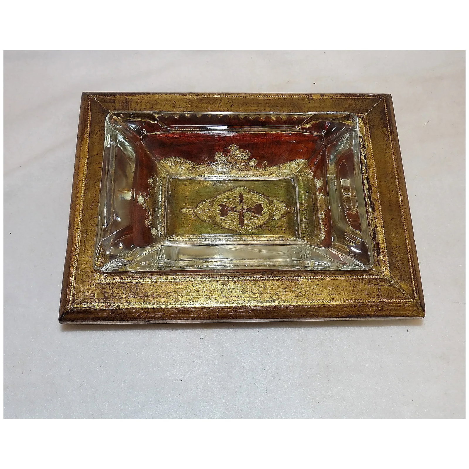 Vintage MCM Decorative Florentia Ashtray Holder with Glass Ashtray - 2