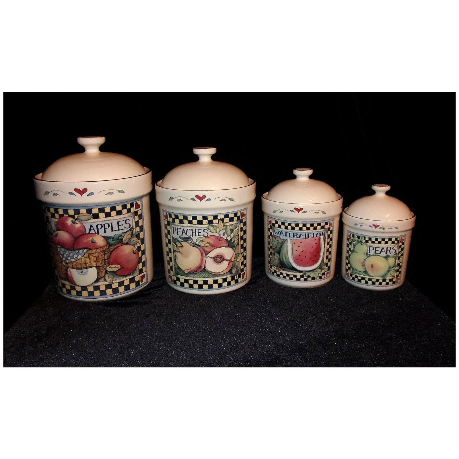 Susan Winget 1980's Fruits & Hearts Set of 4 Canisters & Lids - 2