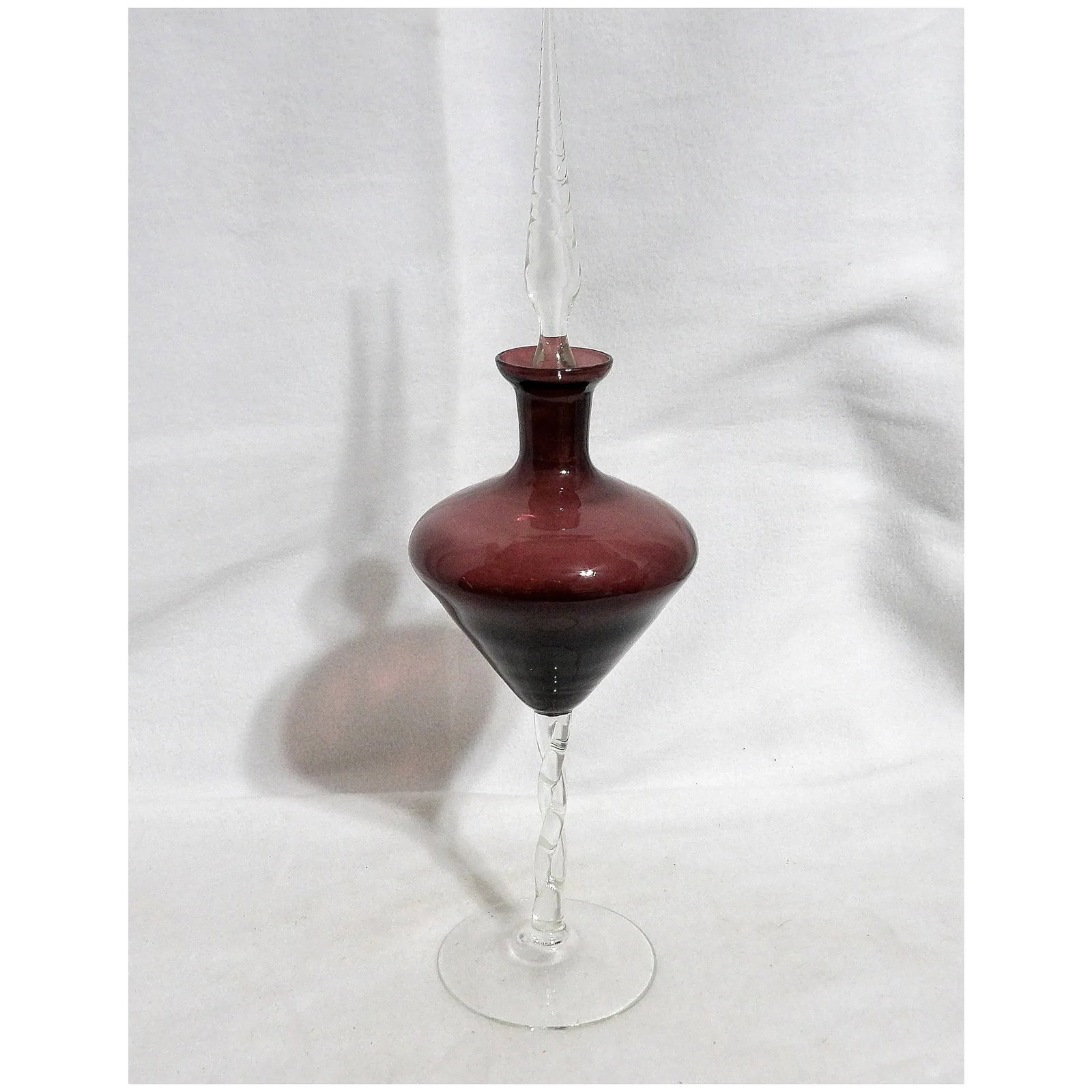 Vintage Hand Blown Plum/Purple Decorative Glass Decanter - 2