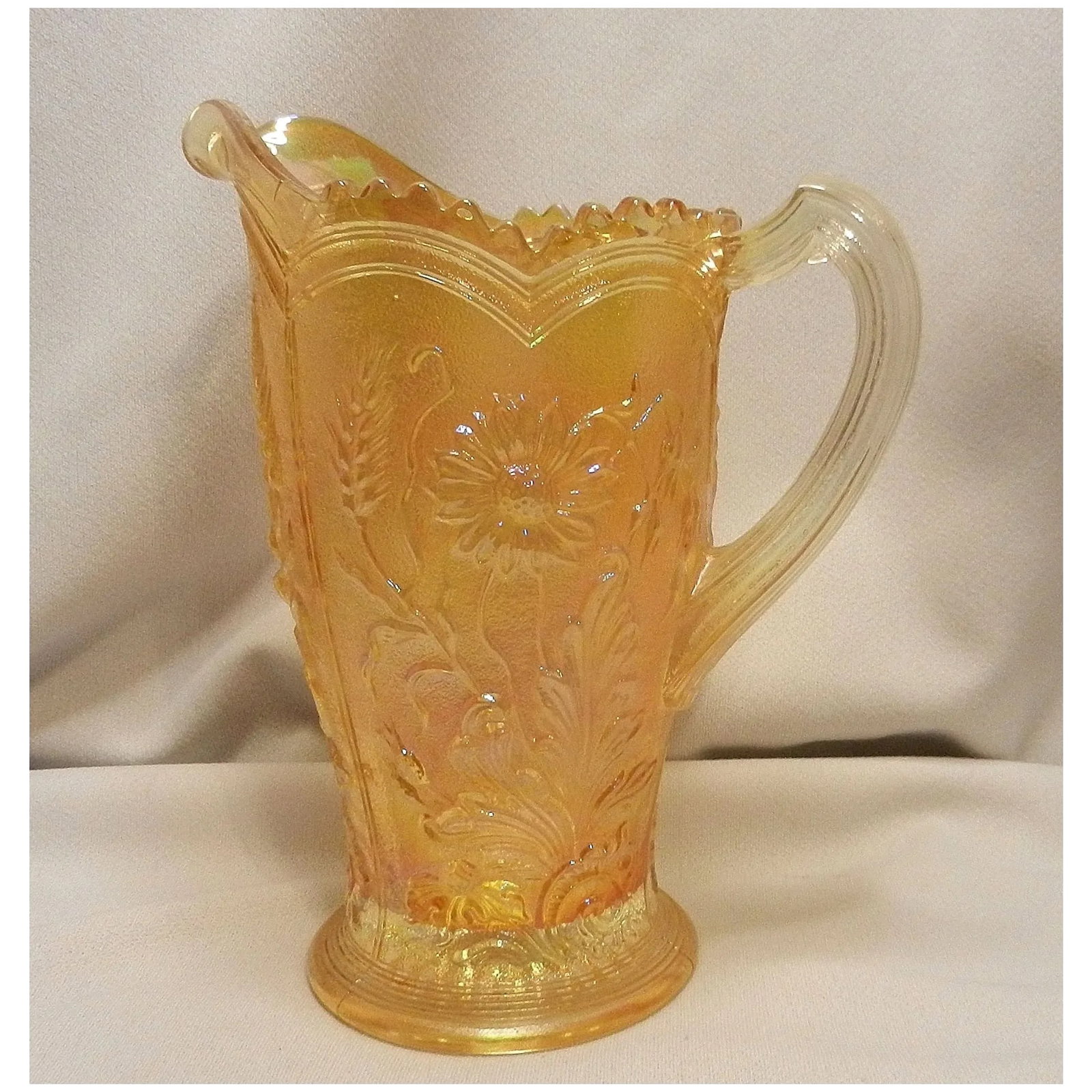 Antique Imperial Marigold Carnival Glass "Field Flower" Pitcher ca 1912-1928 - 2